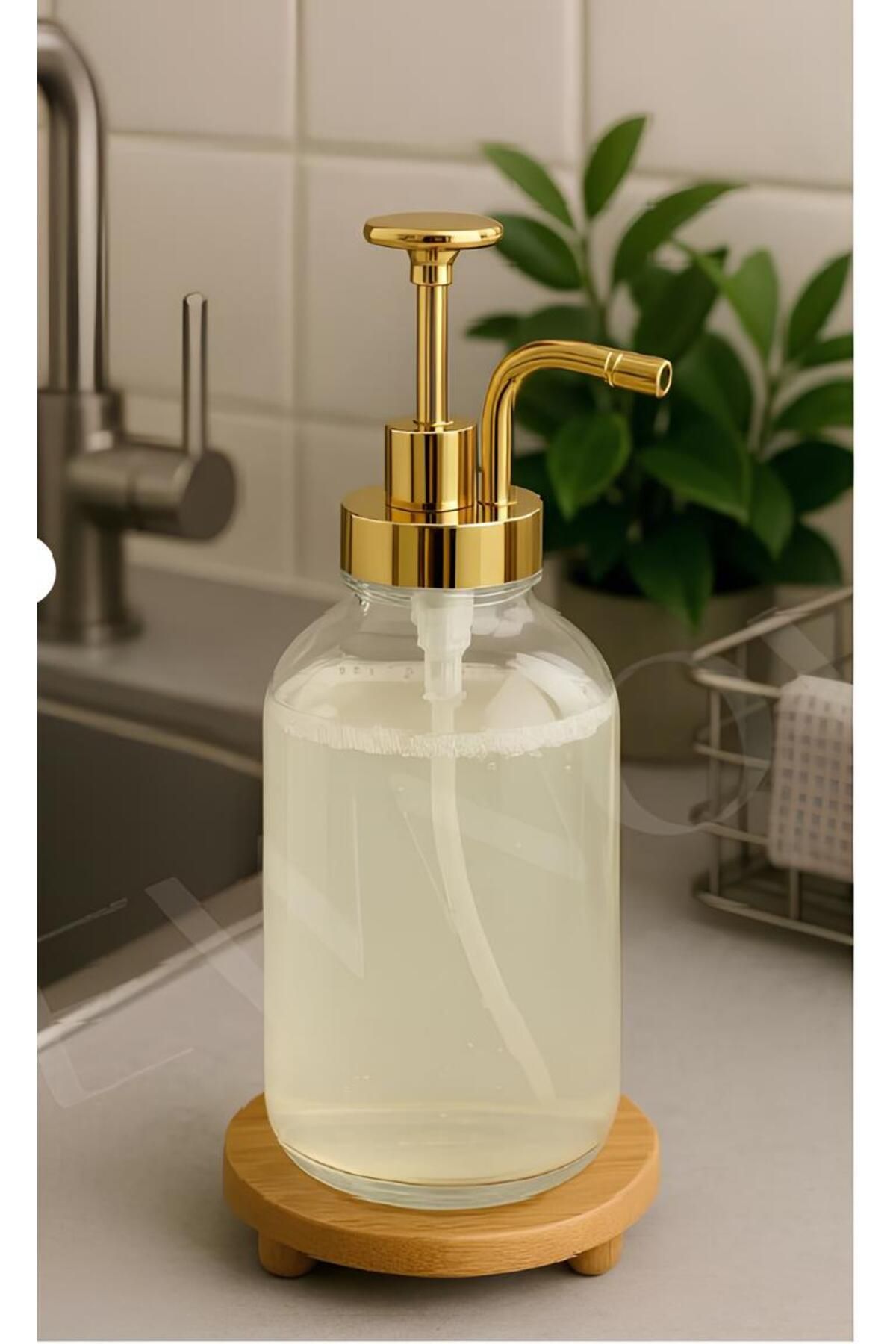 Meralles Kristal Cam Pompalı Sıvı Sabunluk Gold 500 ML