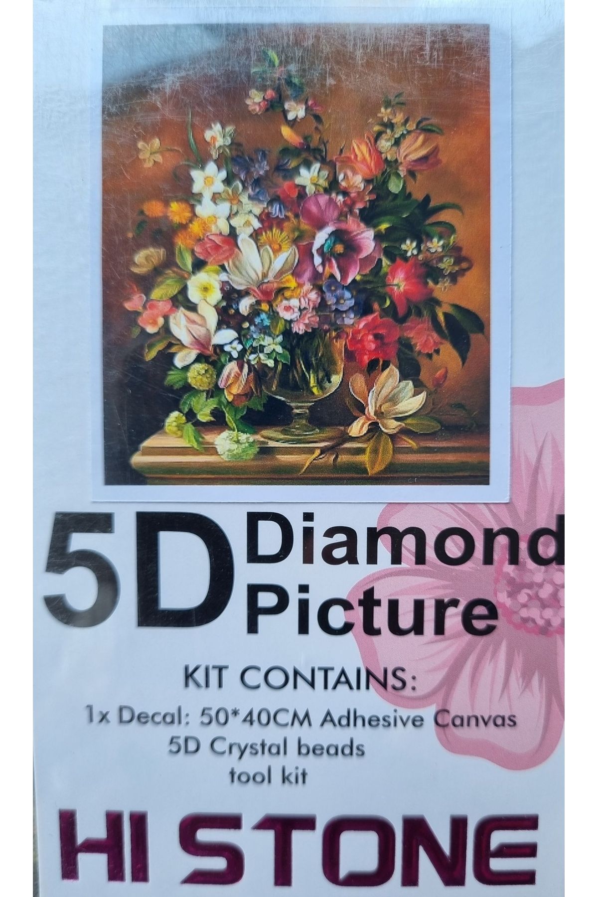 Hobiline 5d'li Elmas Boncuk Yapıştırma Taş İşleme Mozaik Goblen Ki̇t "çeşi̇tli̇ Çi̇çekler" 50x40 Cm