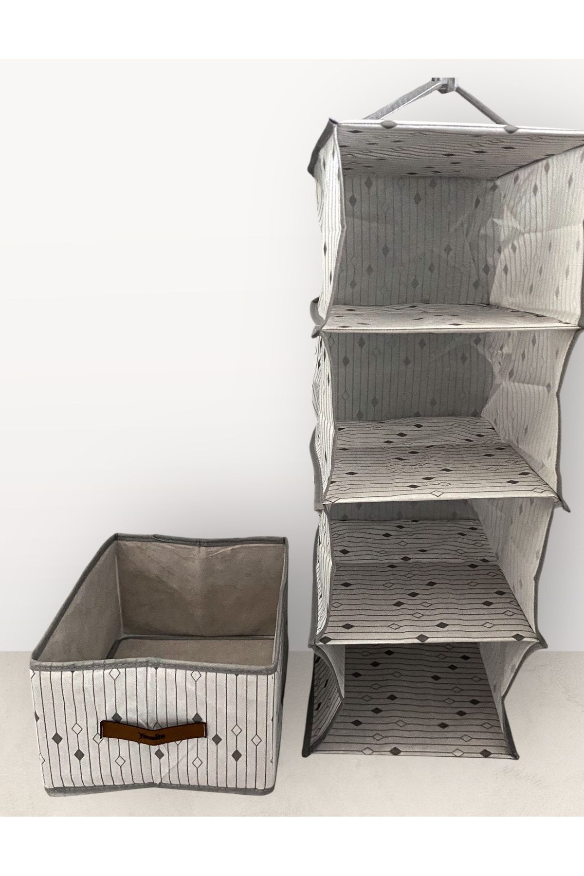 Blue Home Askılı Çok Katlı Dolap İçi Organizer Katlanabilir Kumaş Çekmece Kutusu 2'li Set