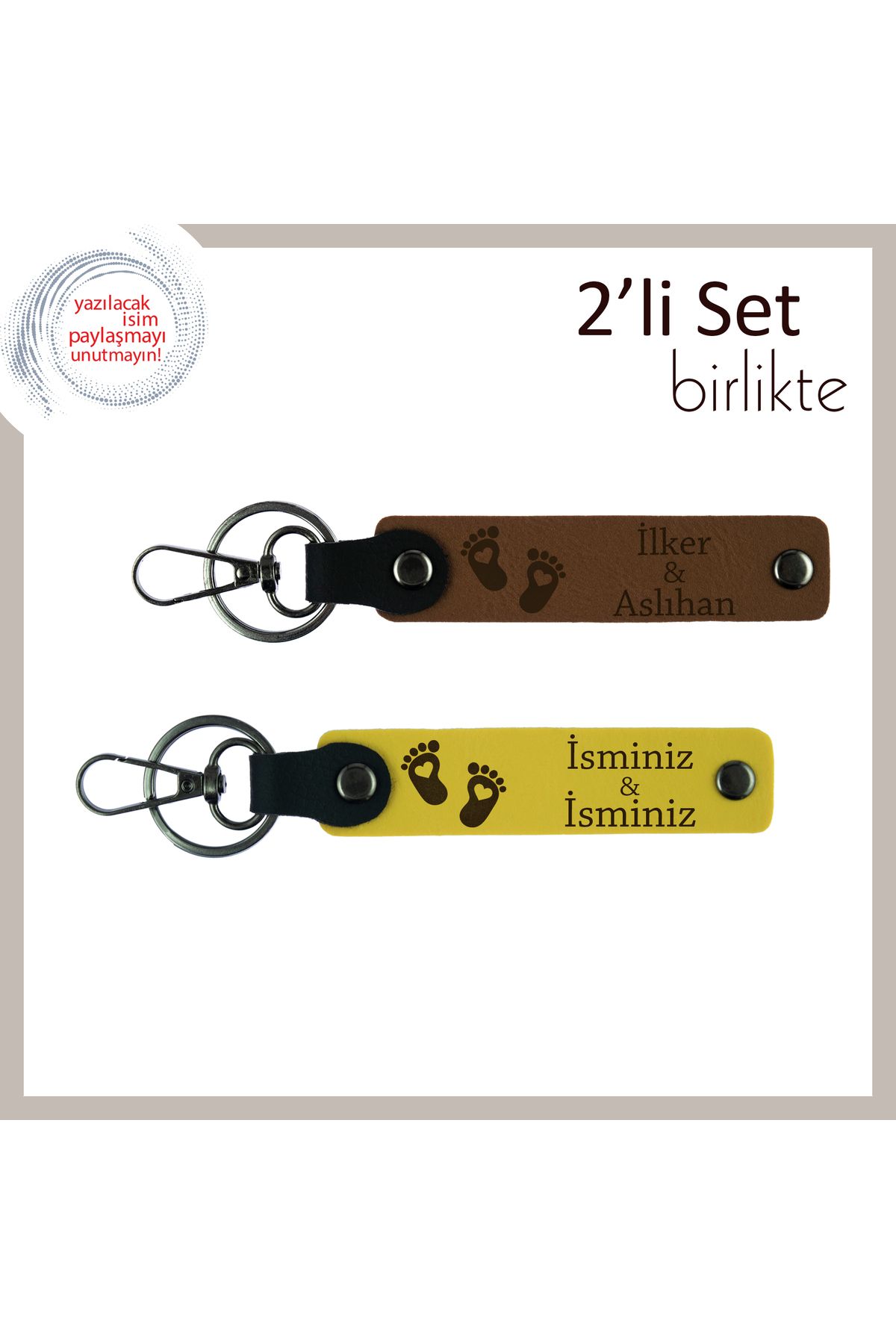 Miaju Aileye Yeni Katılan Üye İçin Seçilecek Sevimli Hatıra, Kalpli Bebek Ayağı Desenli Set, A Kahve-Sarı
