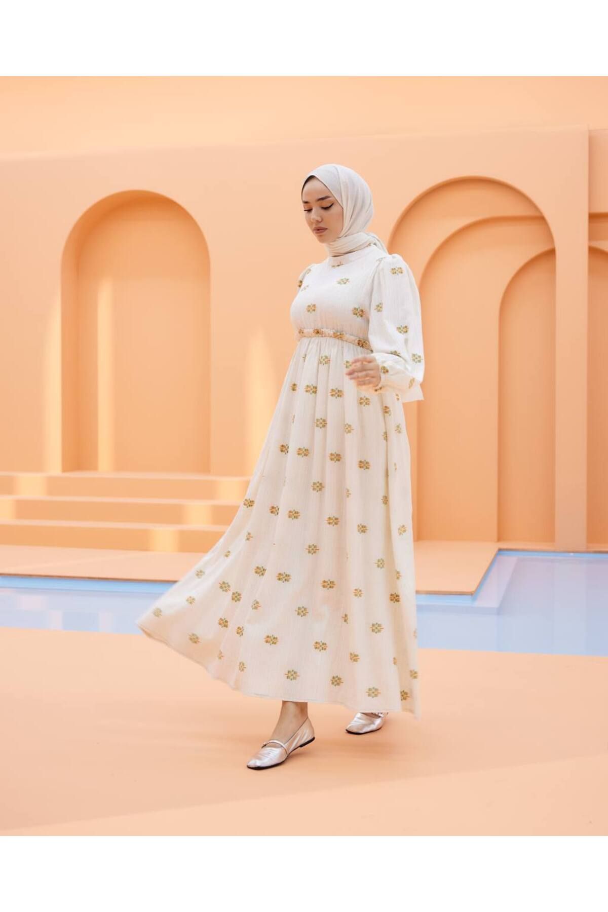 Afili butik BELİ LASTİKLİ İCİ ASTARLİ YAZLİK BÜRÜMCÜK ELBİSE