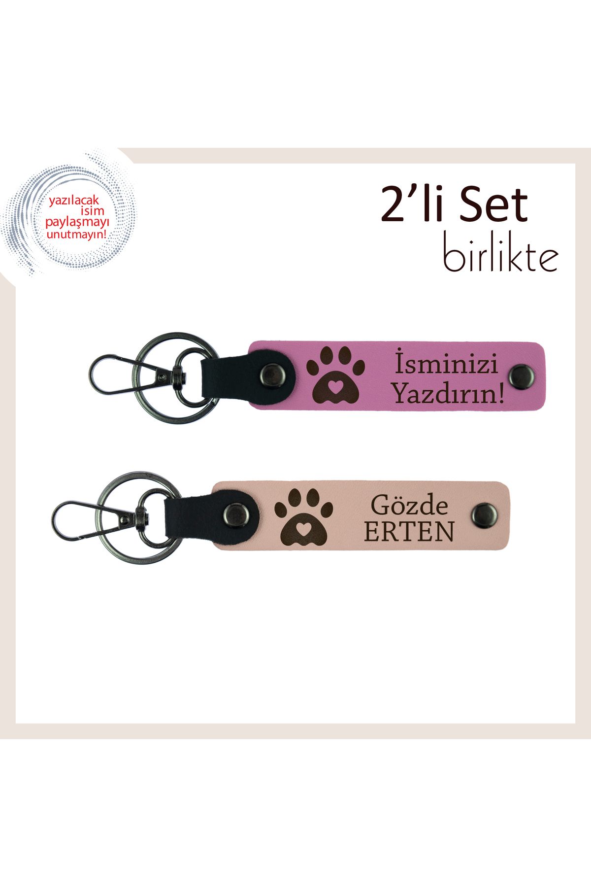 Miaju Evcil Hayvanını Kaybetmiş Kişilere Anı Niteliğinde, Kalpli Pati Temalı Deri Set, Pembe-Yavru Ağzı