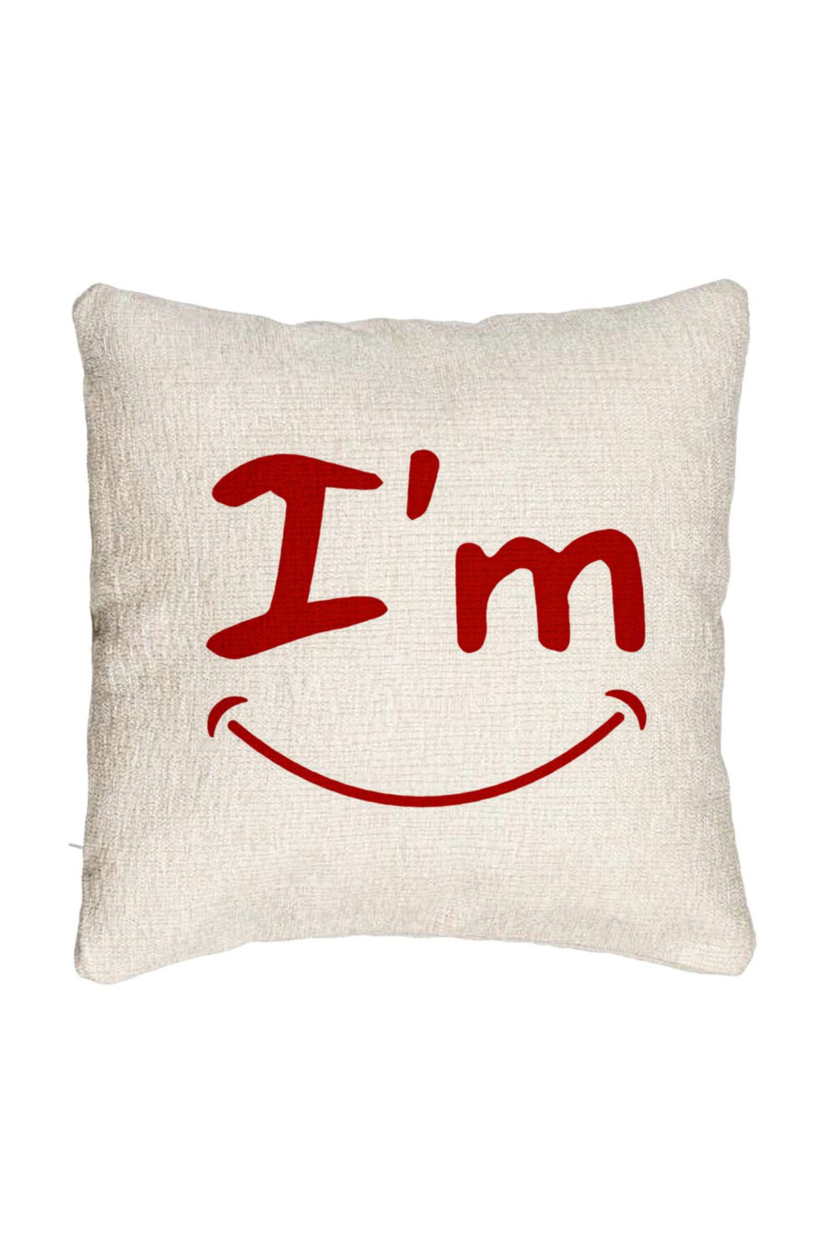 BEKZ-Decorative Sofa Pillow, I'm Happy Pattern, 40x40 cm, With Zipper 1