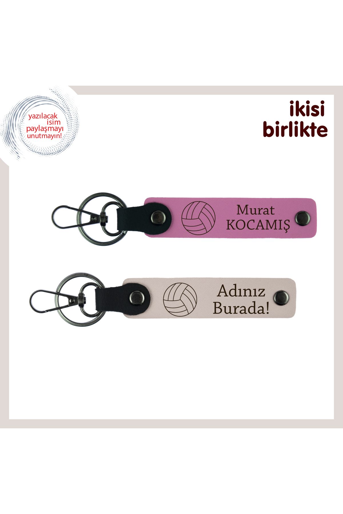 Miaju Ortak Hedeflere Vurulan Servis Gibi, Kişiye Özel İsim Yazılı Deri Anahtarlık Takımı, Pembe-Pudra