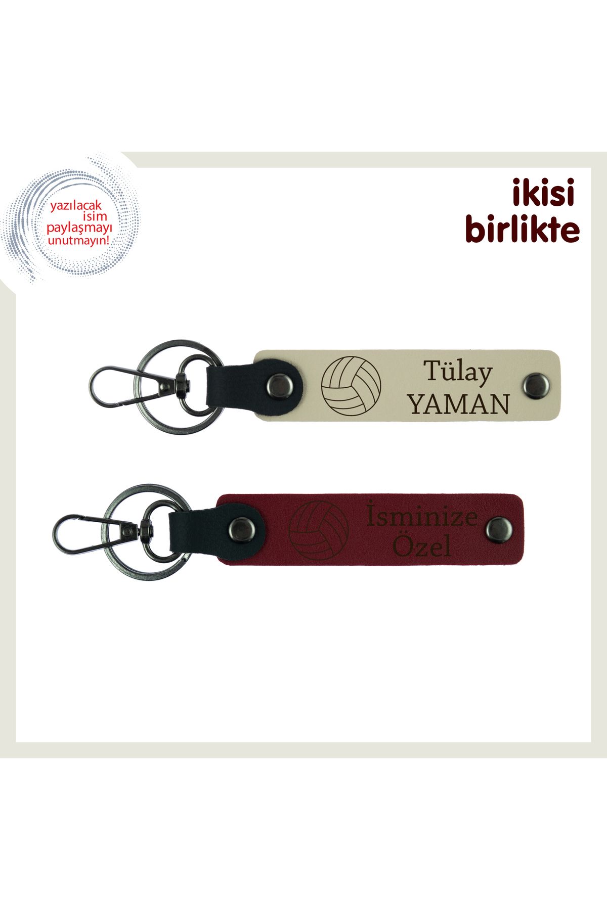 Miaju Küçük Sporcunun Hatırasına Özel, Voleybol Temalı Deri Anahtarlık Takımı, Sütlü Kahve-Bordo