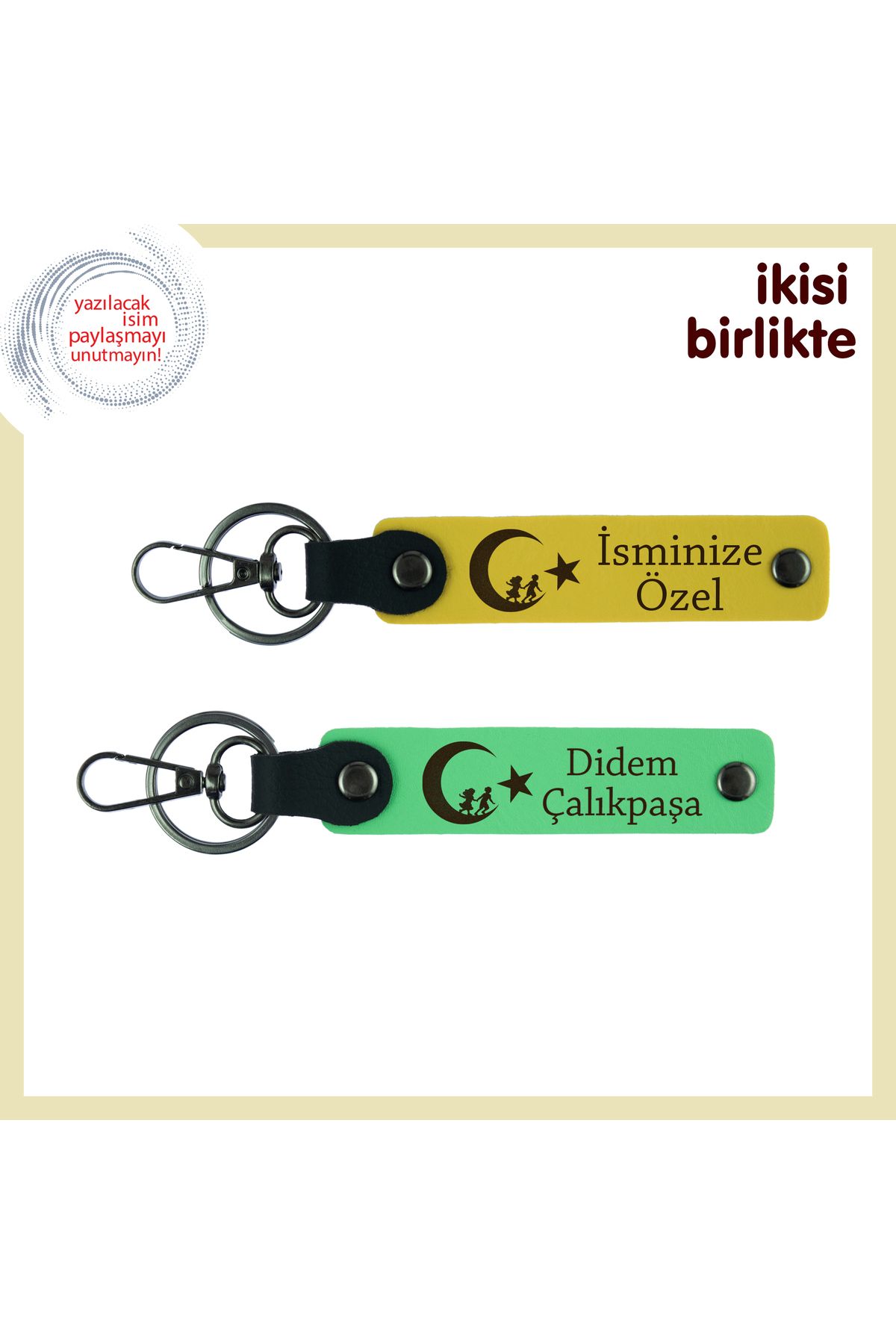 Miaju Yıllara Dayanan Bağa Özel Hediye – Çocuk Ve Ayyıldız Temalı Kişisel Anahtarlık Takım, Sarı-Yeşil