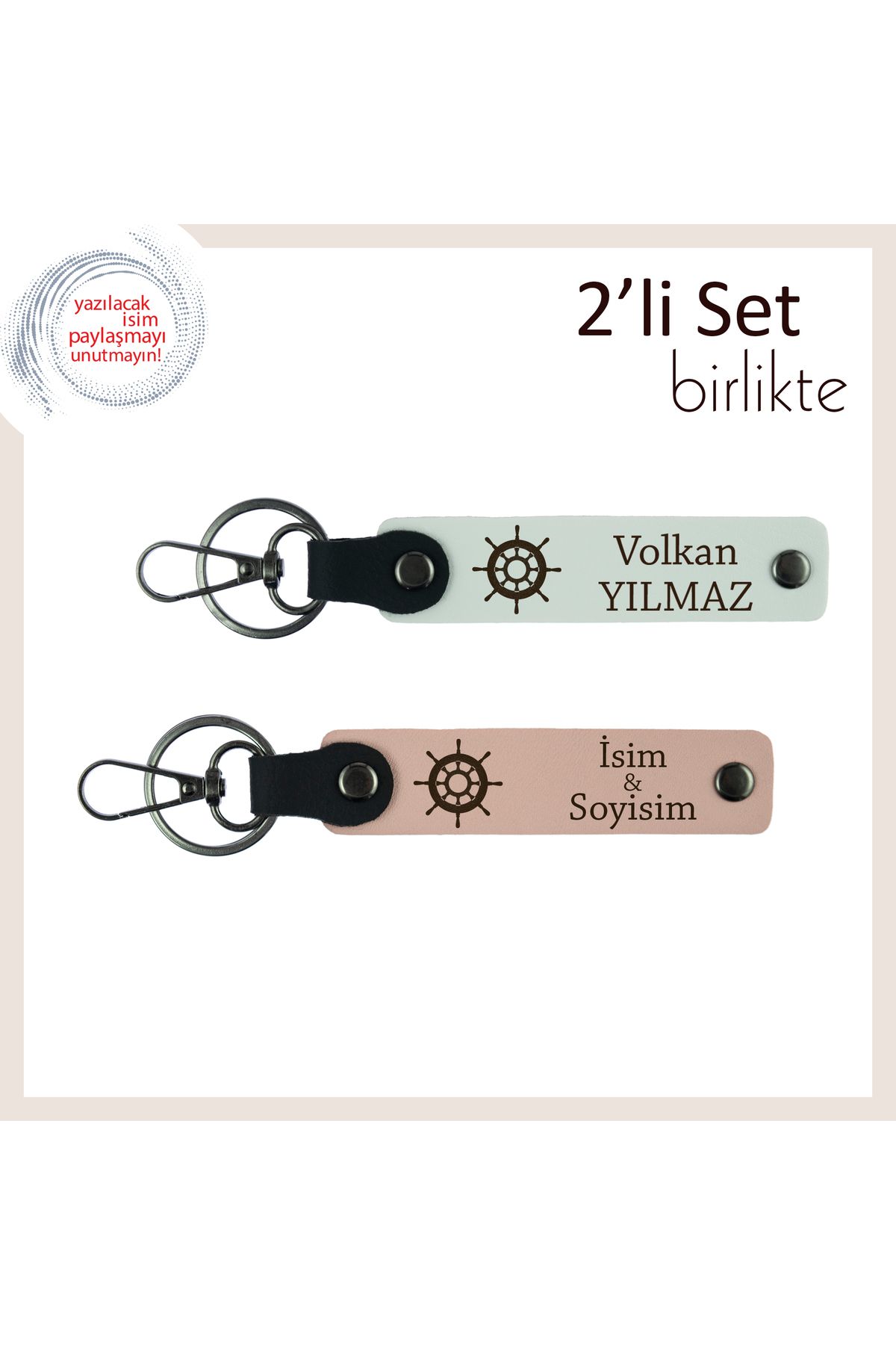 Miaju Sevdiğine Yön Veren Bir Hatıra, Gemi Dümeni Desenli Anahtarlık Seti, Beyaz-Yavru Ağzı
