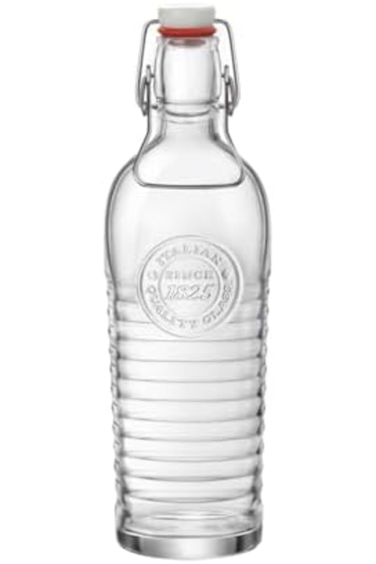 Bormioli Rocco-Officina Water Bottle, Italian Glass Pitcher, Airtight Seal, Metal Clamp, Easy To Carry Handle, 1.2L 1