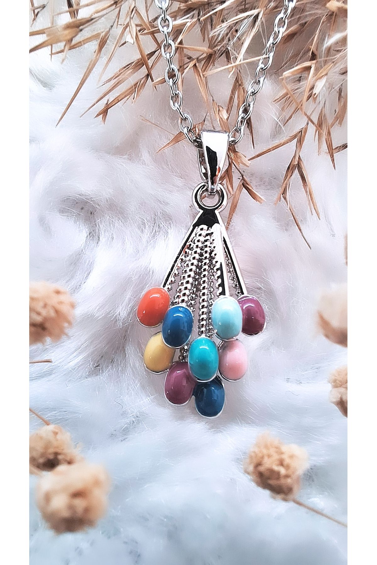 Serenity Renkli Mineli Balon Figürlü Çelik Kolye