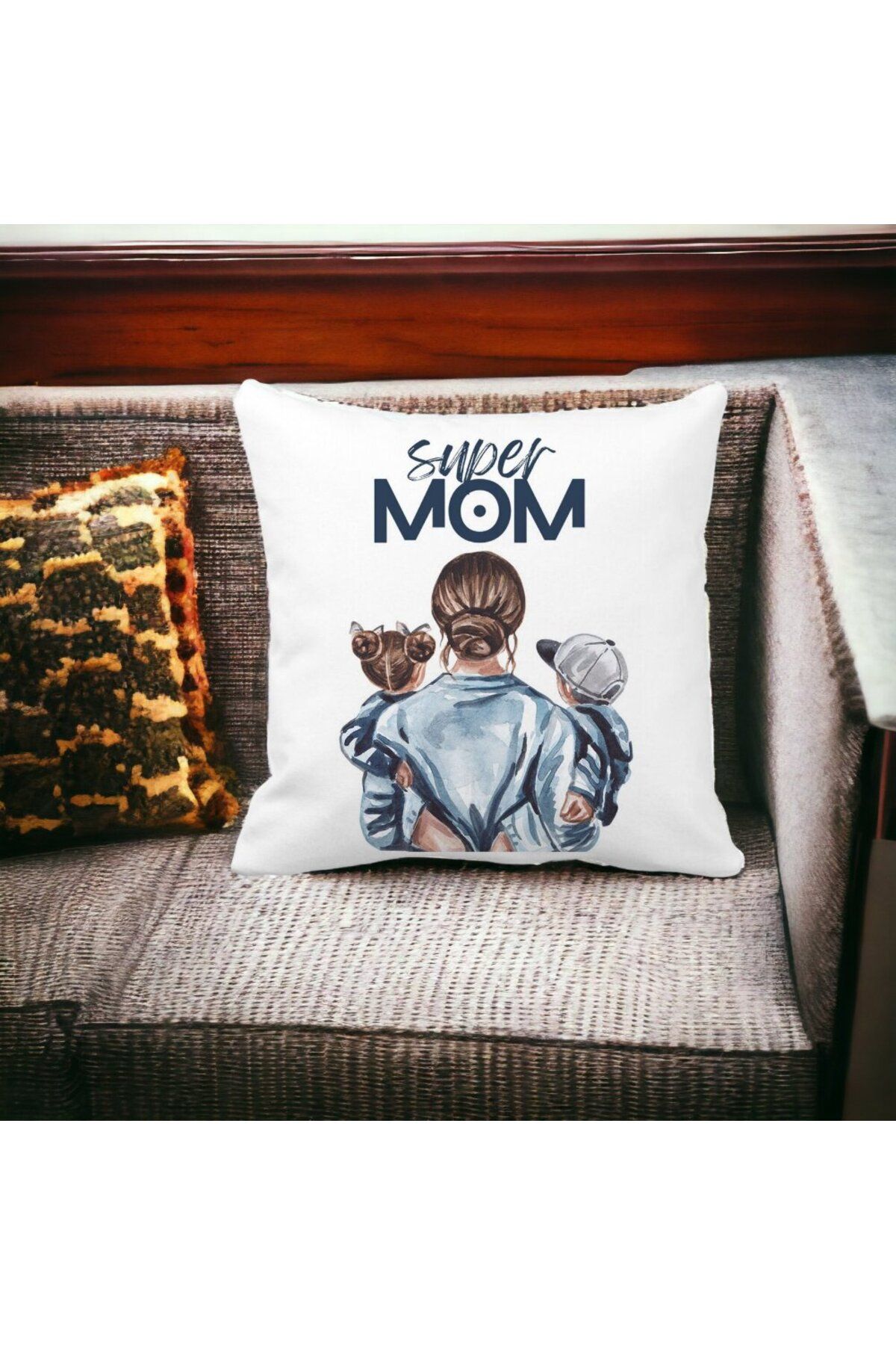 BEKZ-Față de pernă pătrată Super Mom, 40x40 cm, albă, mată 3