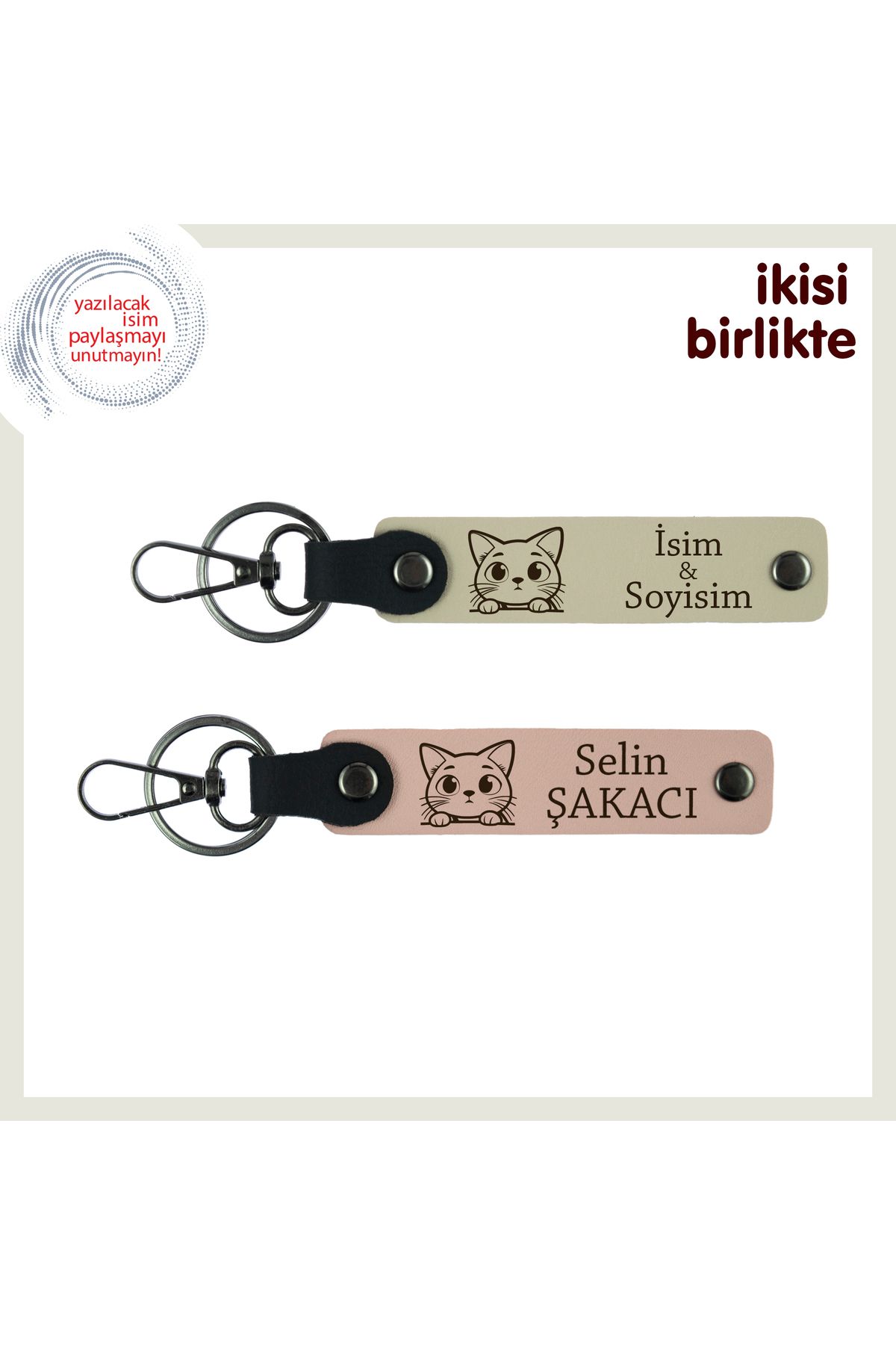 Miaju Sevgilinizle Paylaştığınız Minik Kalbe, Patili Kişisel Anahtarlık Takımı, Sütlü Kahve-Yavru Ağzı