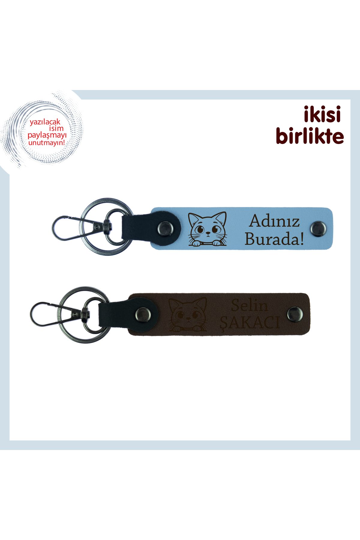 Miaju Minik Patinin Ardından Bıraktığı Sevgiye, İsim Yazılabilir Anahtarlık Takımı, Gök Mavi-Koyu Kahve