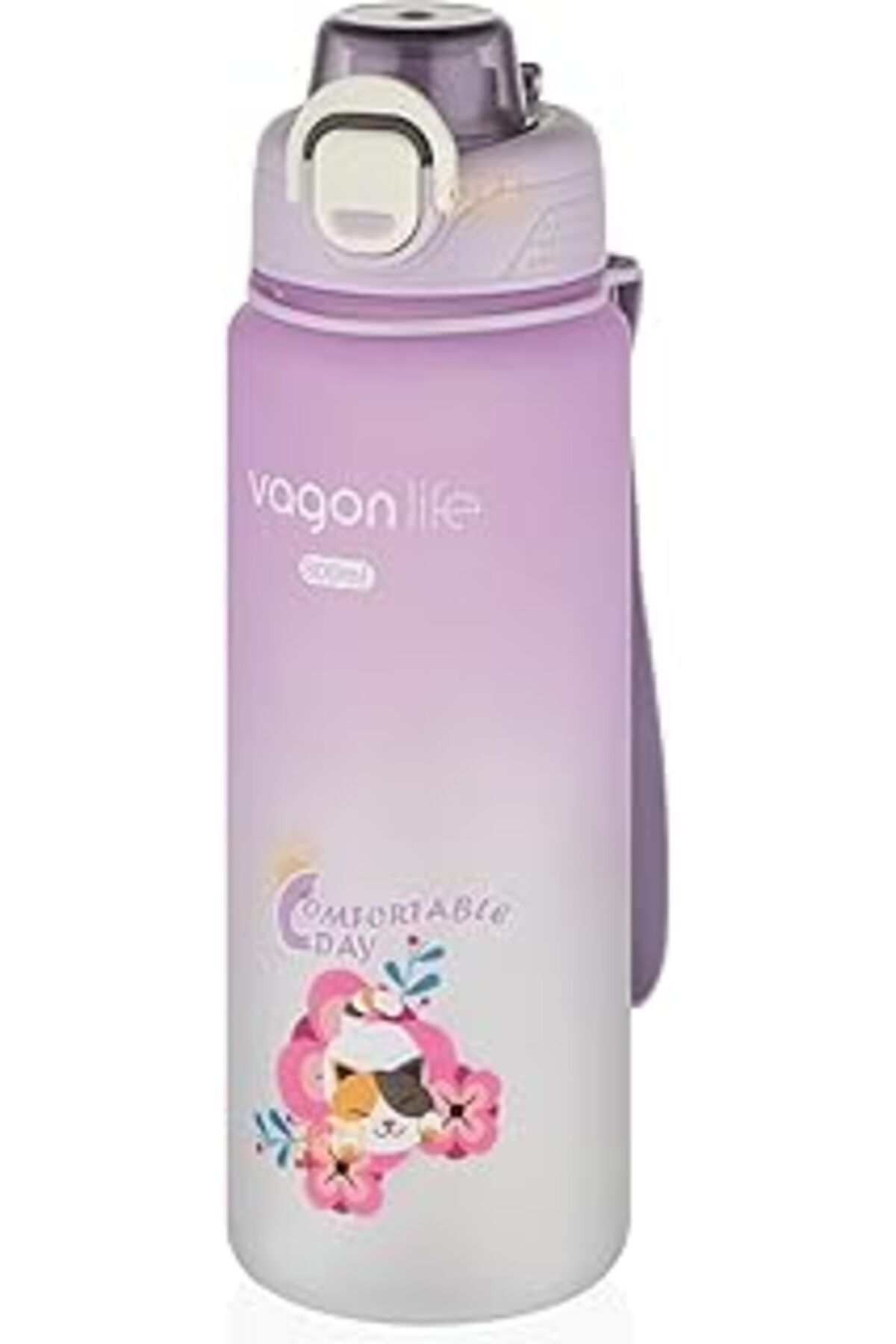 Roses Store Vagonlife 800Ml Sevimli Hayvanlar Desenli Pipetli/Pipetsiz Kullanım Polikarbon Su Matarası (Lila)