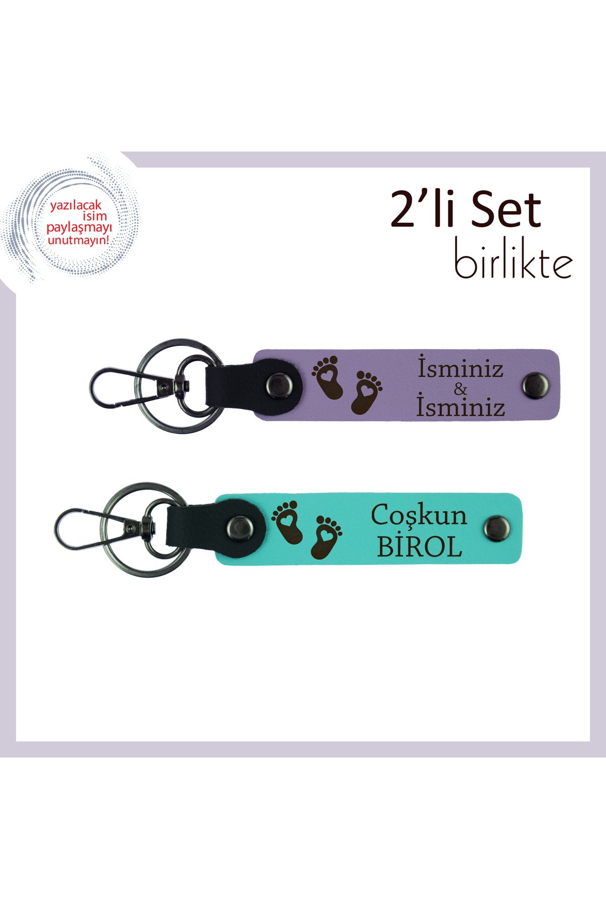 Miaju Yeni Doğum Yapmış Annelere Duygusal Hediyelik, Kalpli Ayak Temalı Kişisel Anahtarlık, Mor-Turkuaz