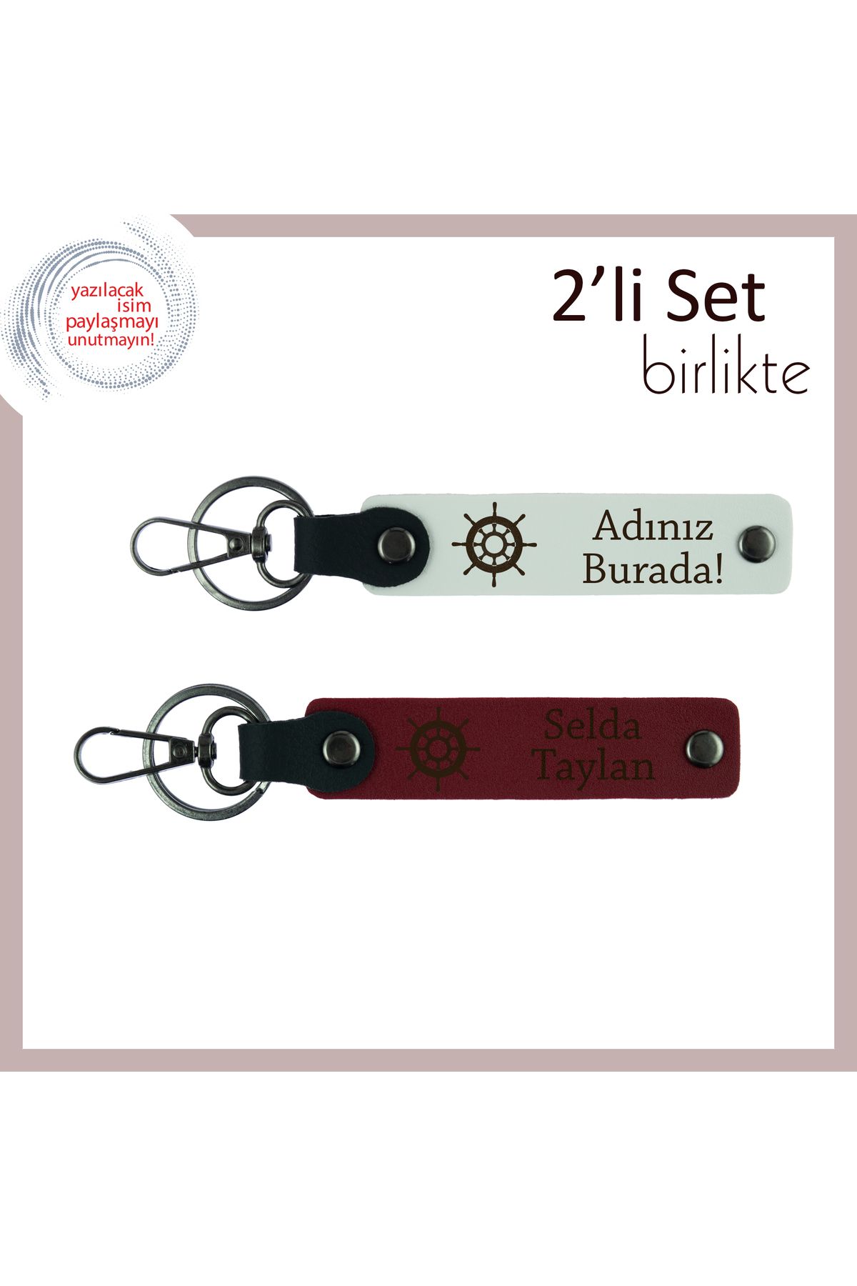 Miaju Yönünü Sevdiklerinle Paylaşanlara, Gemi Dümeni Deri Anahtarlık Takımı, Beyaz-Bordo