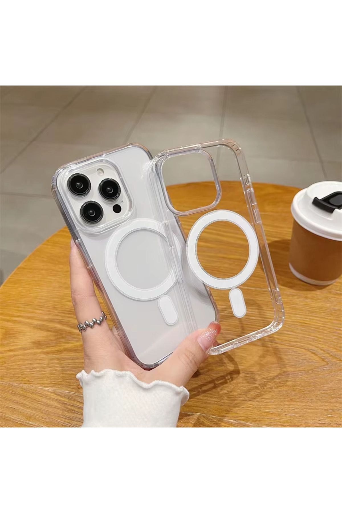 RAINTECH İphone 15 Pro Uyumlu Şeffaf Magsafe Sert Kapak Kılıf