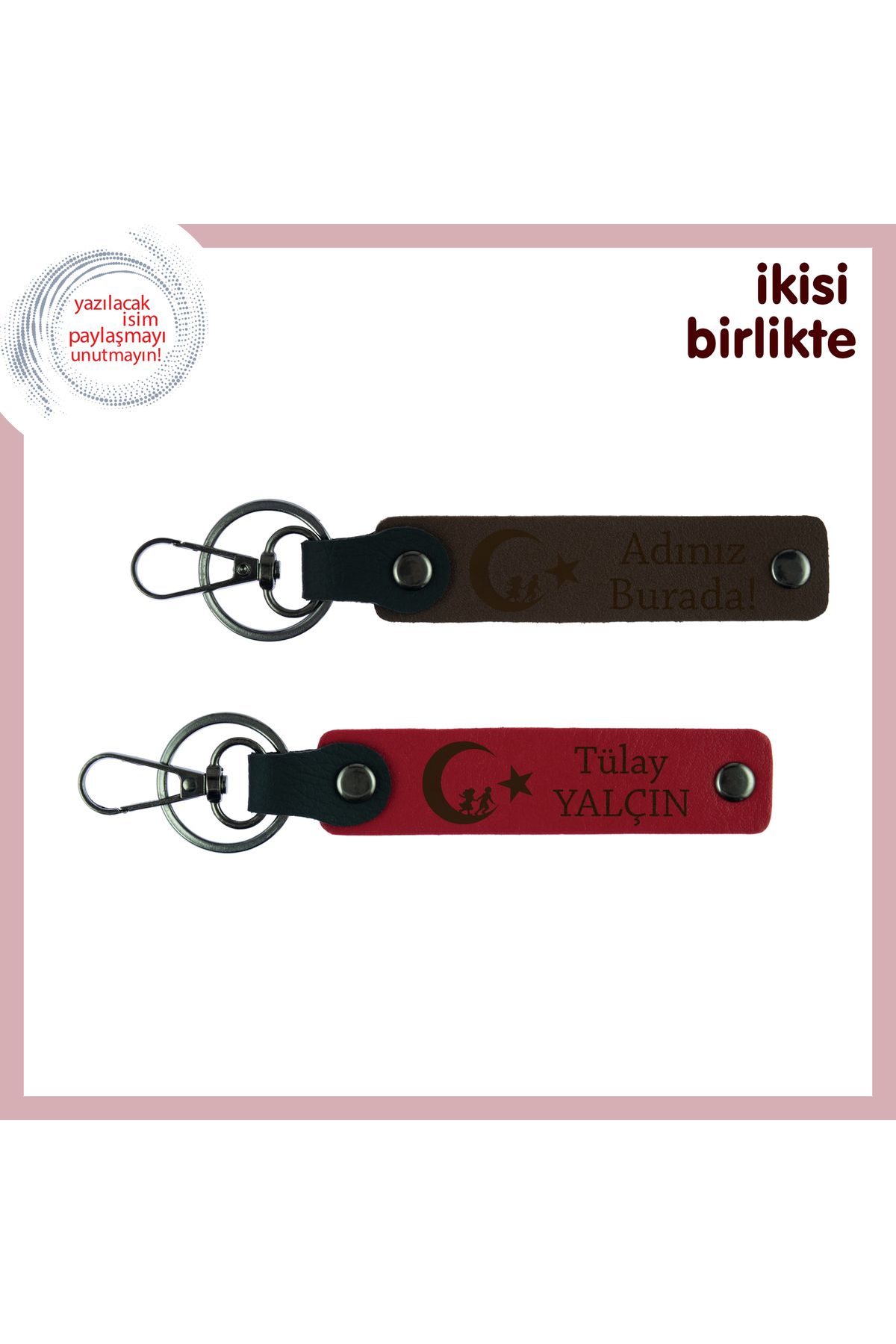 Miaju Sevgiline Çocuk Ve Ayyıldız İle Süslenmiş Aşk Hediyesi 2’li Anahtarlık Takımı, Koyu Kahve-Kırmızı
