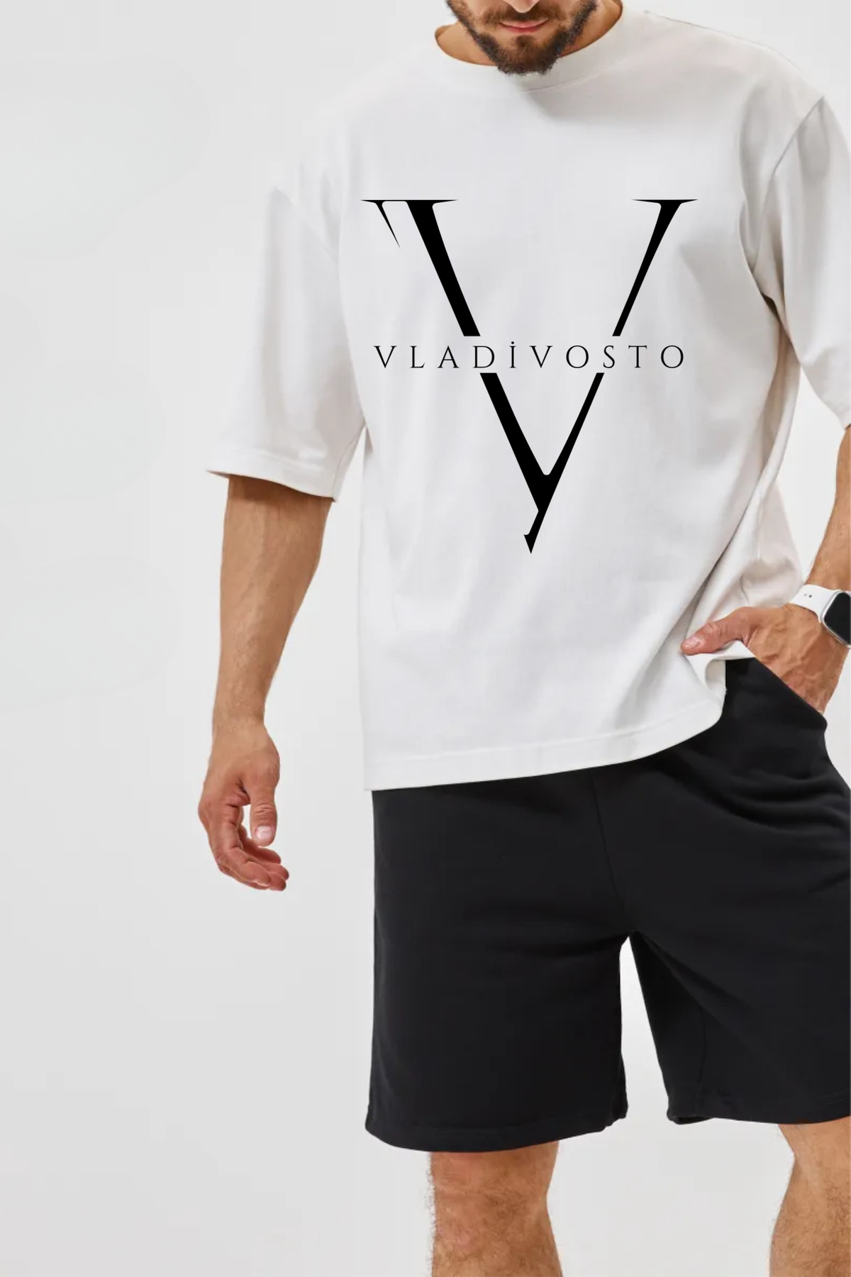 vladivosto  Yazlık Düz Renk Ekstra Bol Siyah Gri Battal Kalıp Büyük BedenOversize Baggy Diz Altı Bermuda Şort - Görsel 3