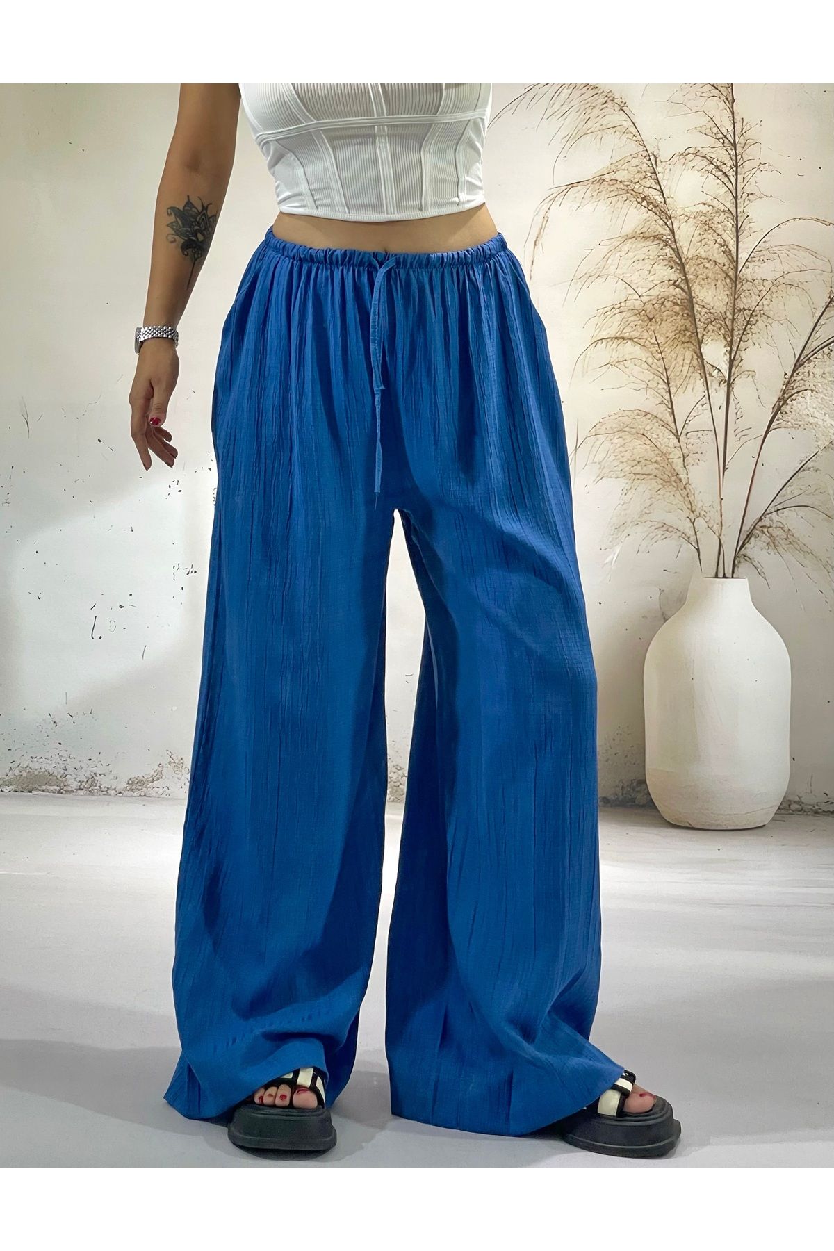 LOI Butik Mavi gofre pantolon