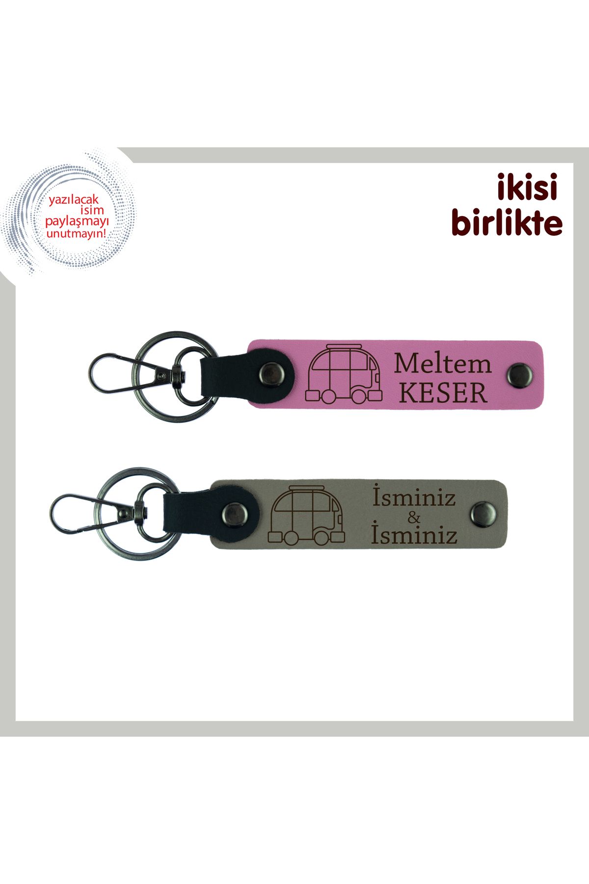 Miaju Eşinle Paylaşılacak Gezgin Temalı Set, Karavan Desenli Anahtarlık Takımı, Pembe-Kül Gri