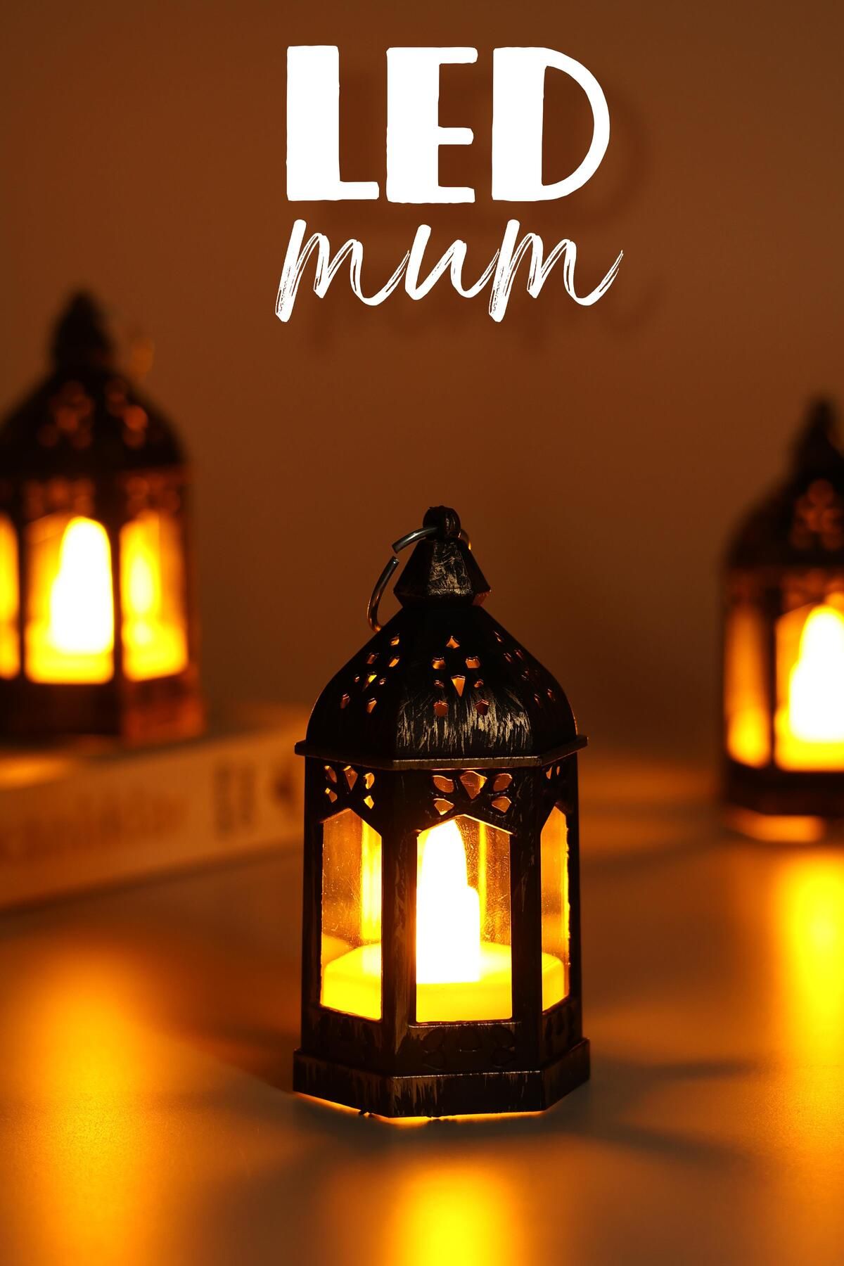 Telvesse 3 Adet Led Mum Retro Sokak Lambası Dumansız Pilli Alevli Dekoratif Yapay Mum Işıldak Bakır 1036-5