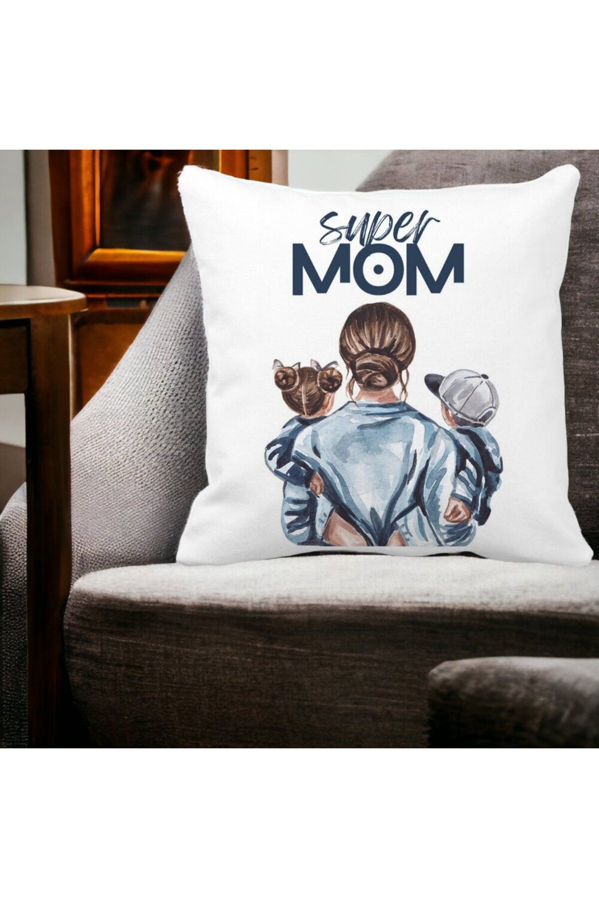 BEKZ-Față de pernă pătrată Super Mom, 40x40 cm, albă, mată 5