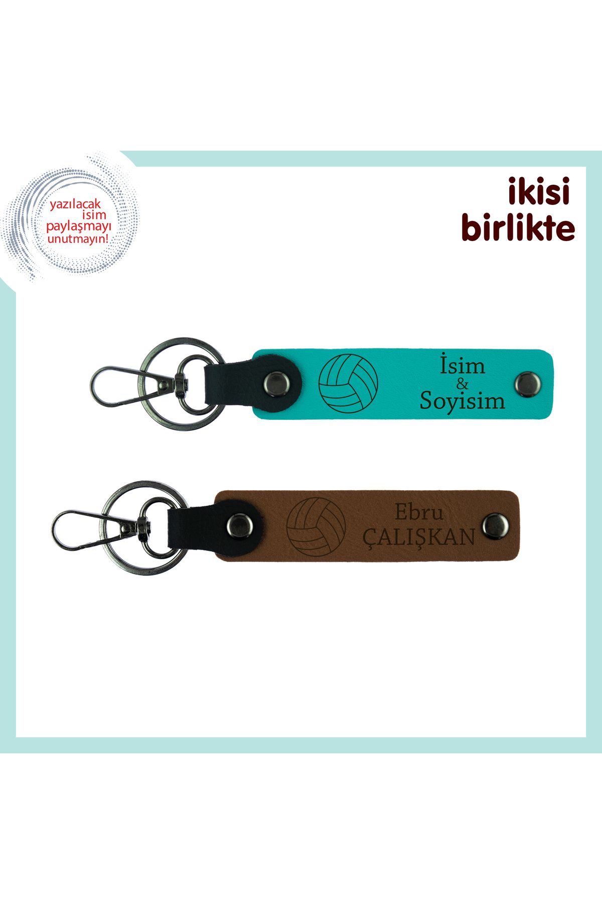 Miaju Sporcu Kıza Uygun Voleybol Anahtarlık Takımı, Kişiselleştirilebilir İsimli, Koyu Turkuaz-Açık Kahve