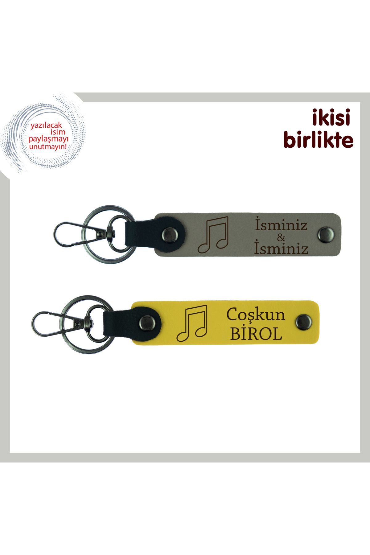 Miaju Klasik Müzik Gibi Kalıcı Bir Hatıra, Yazılabilir Deri Anahtarlık Takımı, Kül Gri-Sarı