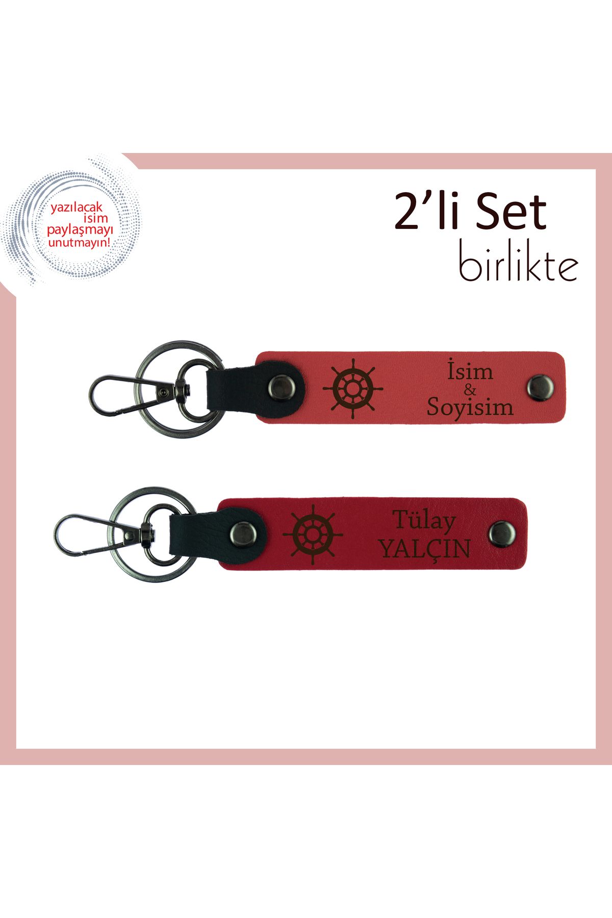 Miaju Arkadaşlık Bağını Güçlendiren Hediye, Gemi Figürlü Kişisel Anahtarlık Seti, Nar Çiçeği-Kırmızı