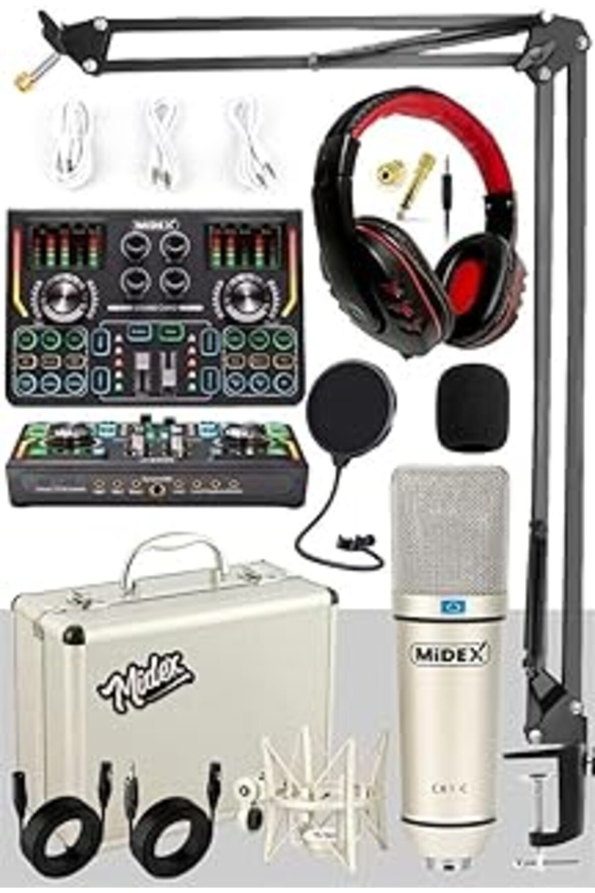 Karachil Midex Cx1 Titanium Set Efektli Ses Kartı Mikrofon Kulaklık Stand Kayıt Canlı Yayın (Pc Ve Telefon)