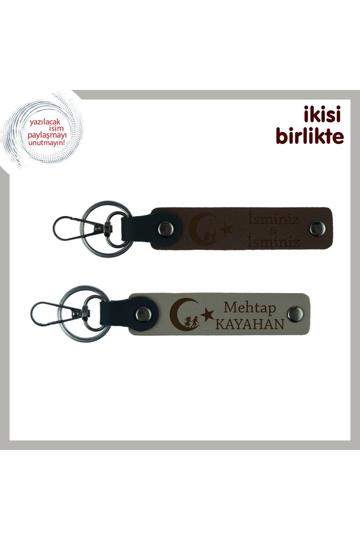 Miaju Kayınbiradere Temalı Armağan – Çocuk Ve Ayyıldız Kişisel Anahtarlık Seti, Koyu Kahve-Kül Gri