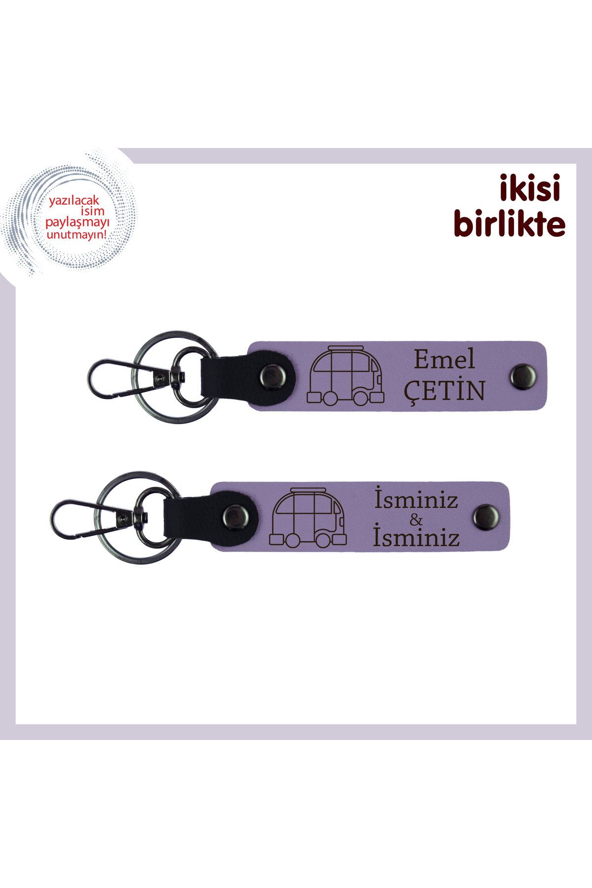Miaju Her Yeni Kamp Alanına Anlam Katacak Tasarım , İsimli Anahtarlık 2’li Set, Mor Menekşe-Mor Menekşe