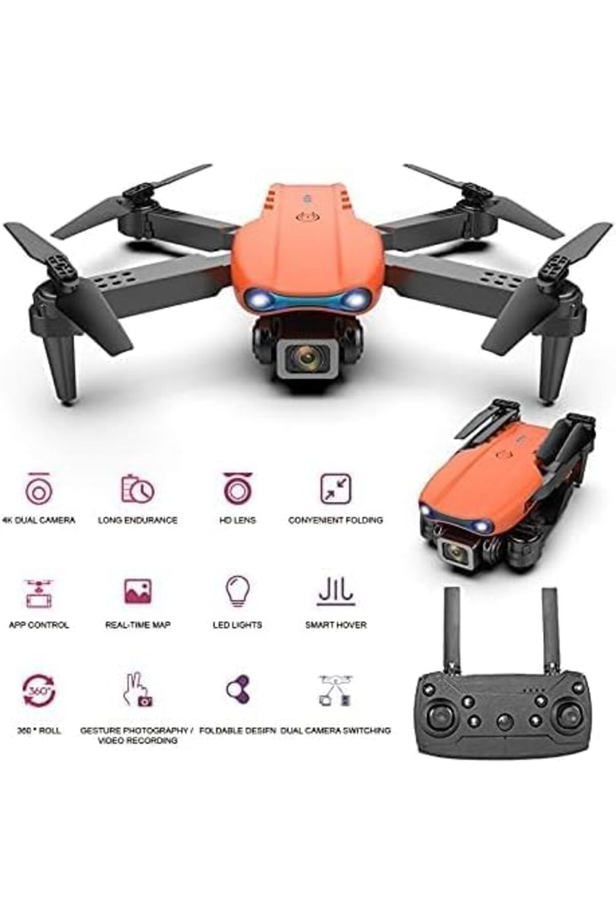 Generic-E88 Foldable Drone with 8K HD Dual Camera, Obstacle Avoidance, Altitude Hold, and Compact Design (Mu 7