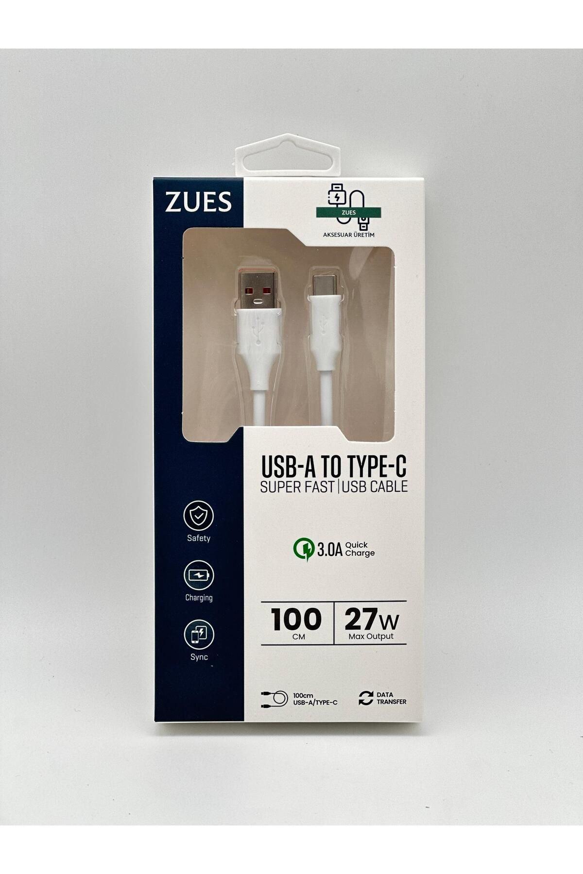 ZUES TEKNİK ÜRETİM ZUES 100CM USB-A TO TYPE-CHIZLI SARJ VE DATA KABLOSU 3A