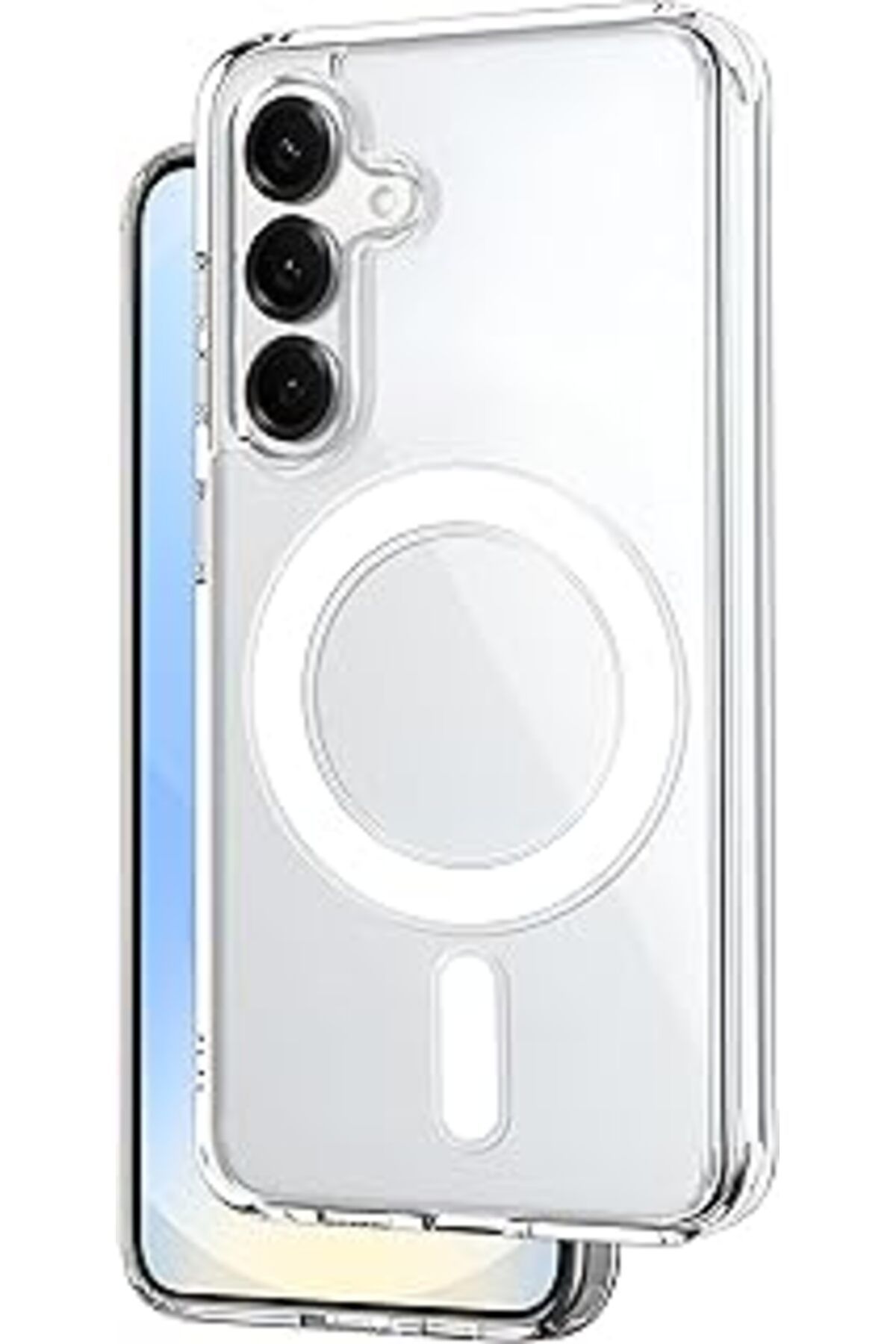 Karachil Teknoft Samsung Galaxy S25 İçin Magsafe Aksesuarlarıyla Uyumlu Şok Emici Silikon Kenarlı Sararma Ön