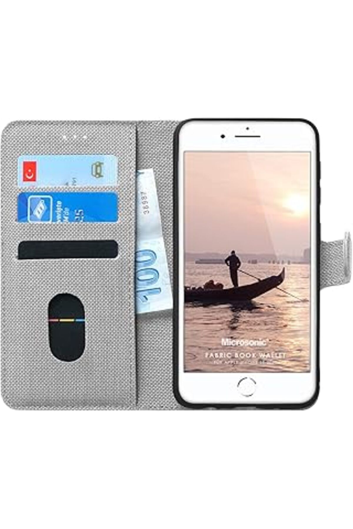 Karachil Microsonic Apple Iphone Se 2020 Için Kılıf Fabric Book Wallet Gri [Iphone Se 2020 Ile Uyumlu Kılıf