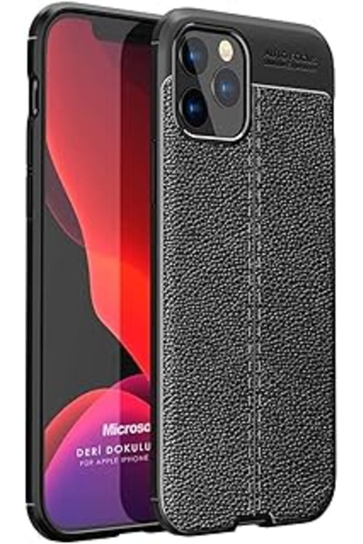 Karachil Microsonic Apple Iphone 12 Pro Max Için Kılıf Deri Dokulu Silikon Siyah [Iphone 12 Pro Max Ile Uyum
