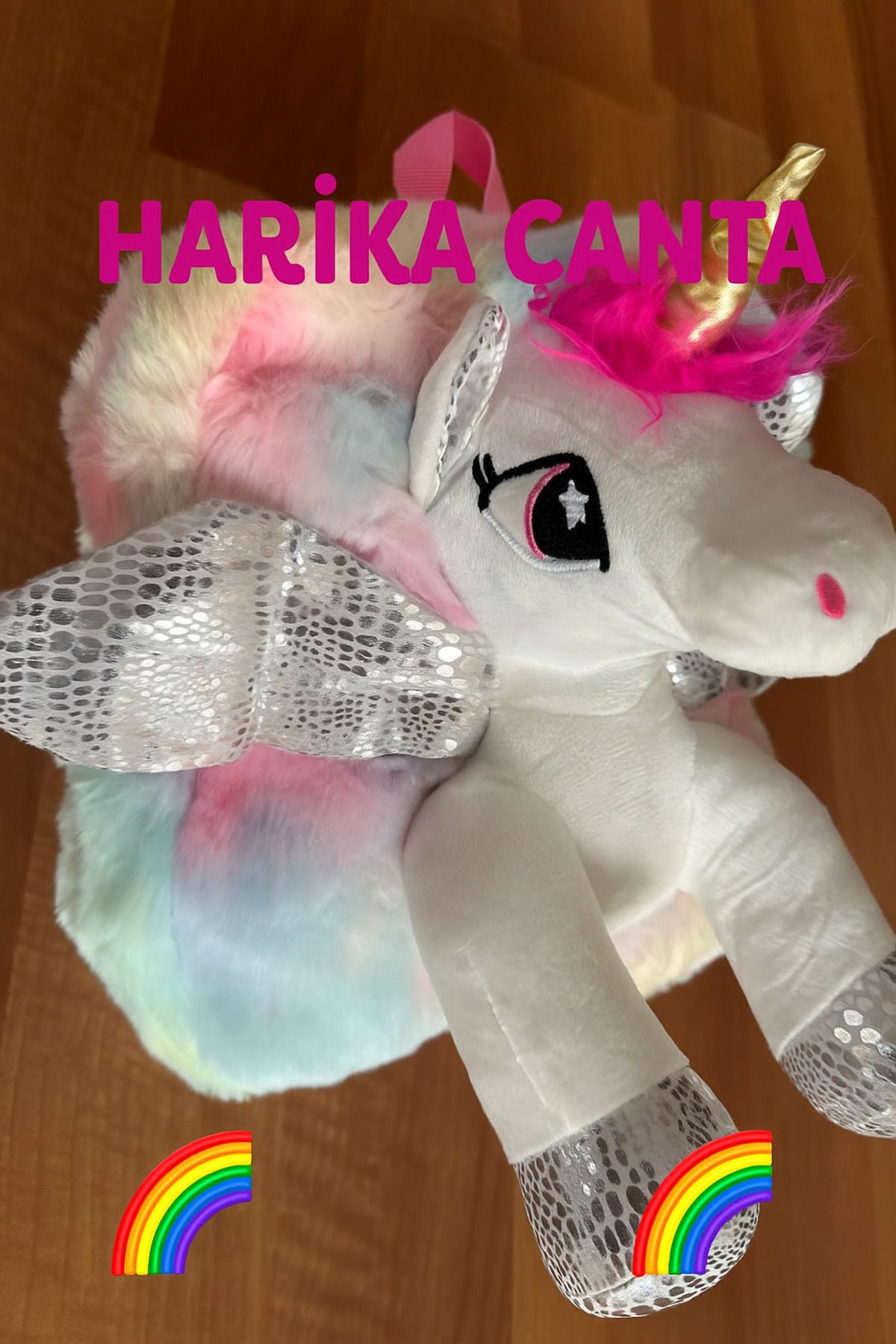 KARAASLAN Kız Çocuk Unicorn modeli Çanta 🌈 Peluş & Kanatlı Tasarım | Doğum Günü Hediyesi
