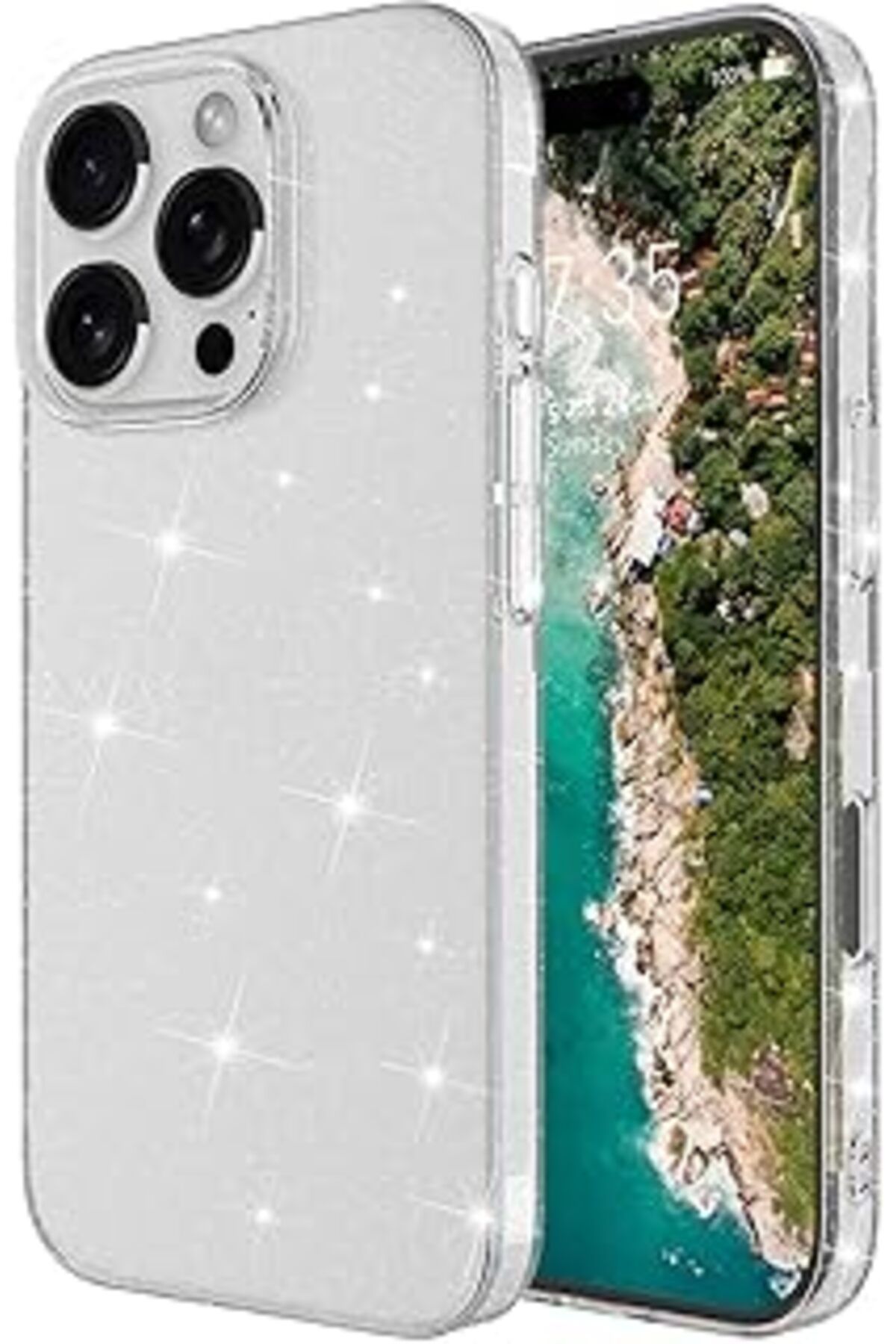 Karachil Zore Apple İle Uyumlu Iphone 16 Pro Kılıf Parlayan Simli Şeffaf Zore Redos Kapak Şeffaf