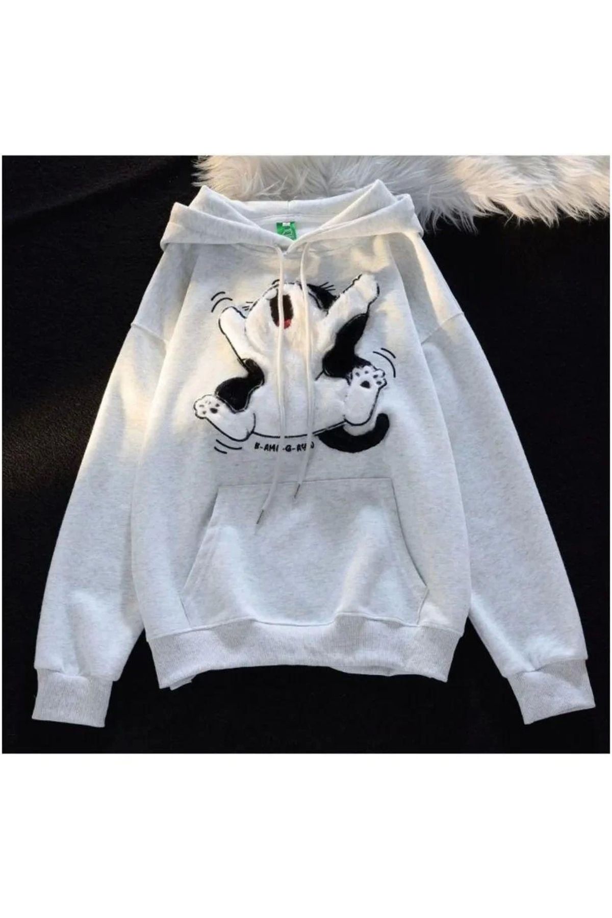 KAZAK 3 iplik şardonlu oversize compact peluş baskılı sweat beyaz