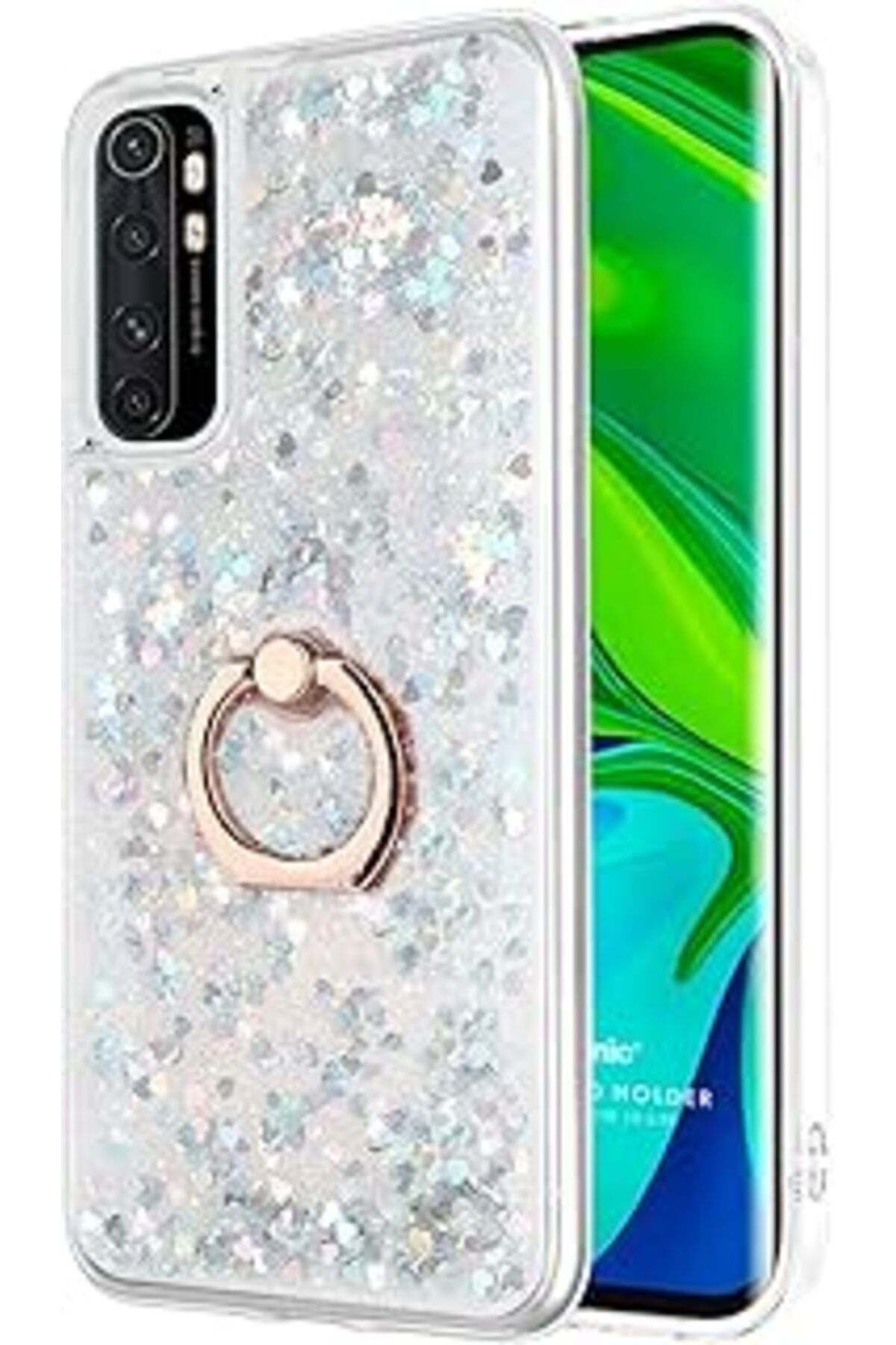 Karachil Microsonic Xiaomi Mi Note 10 Lite Için Kılıf Glitter Liquid Holder Gümüş [Mi Note 10 Lite Ile Uyuml