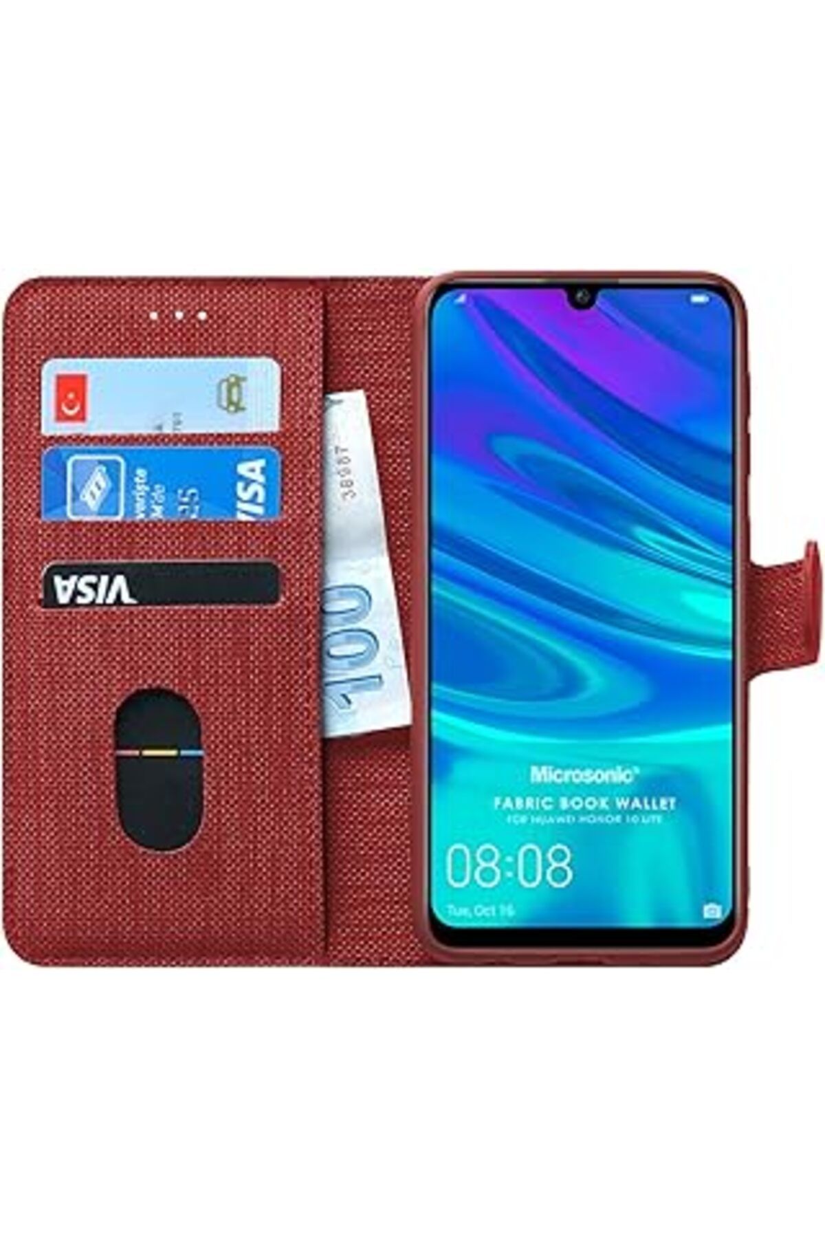 Karachil Microsonic Huawei Honor 10 Lite Için Kılıf Fabric Book Wallet Kırmızı [Honor 10 Lite Ile Uyumlu Kıl