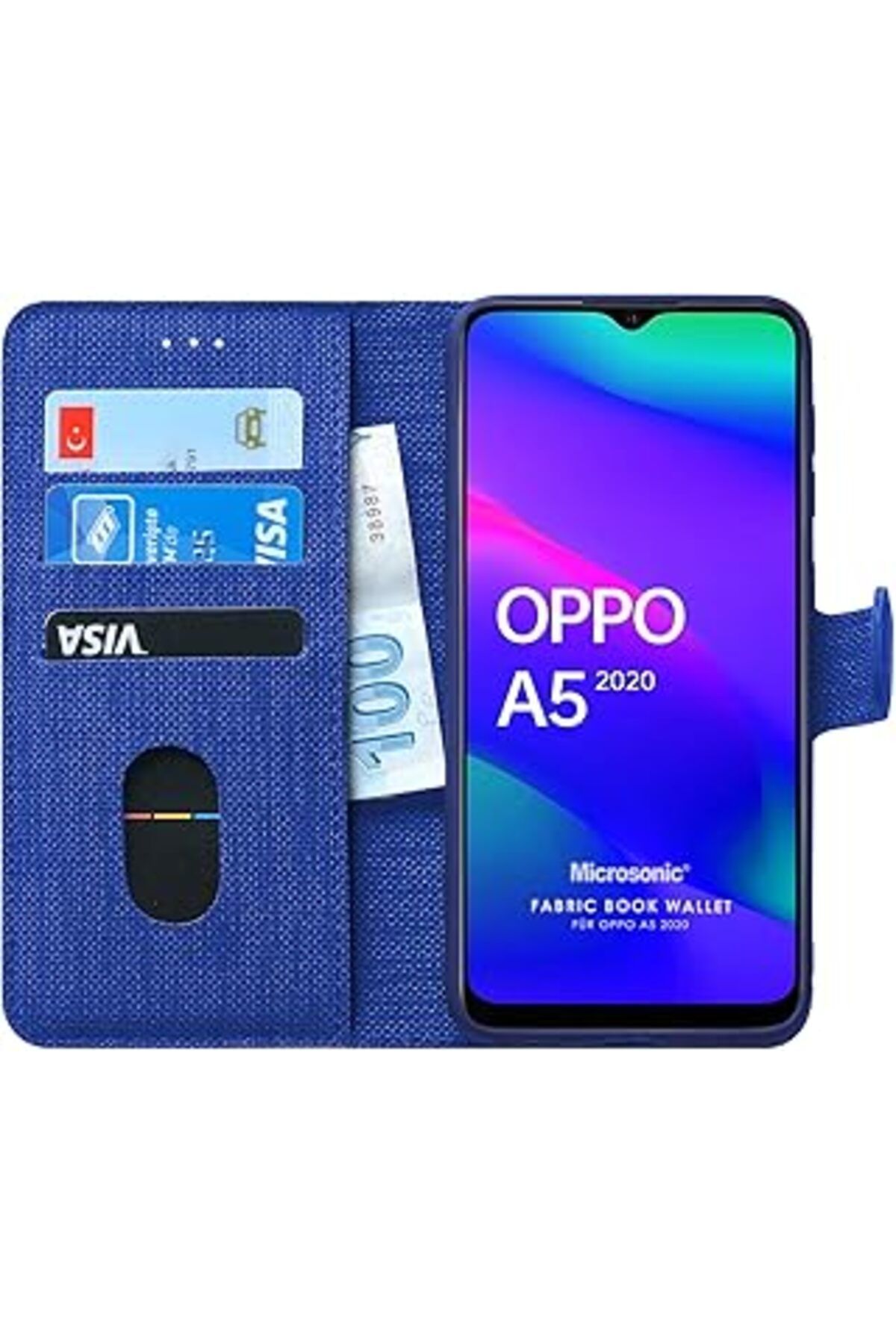 Karachil Microsonic Oppo A5 2020 Için Kılıf Fabric Book Wallet Lacivert [A5 2020 Ile Uyumlu Kılıf - Lacivert