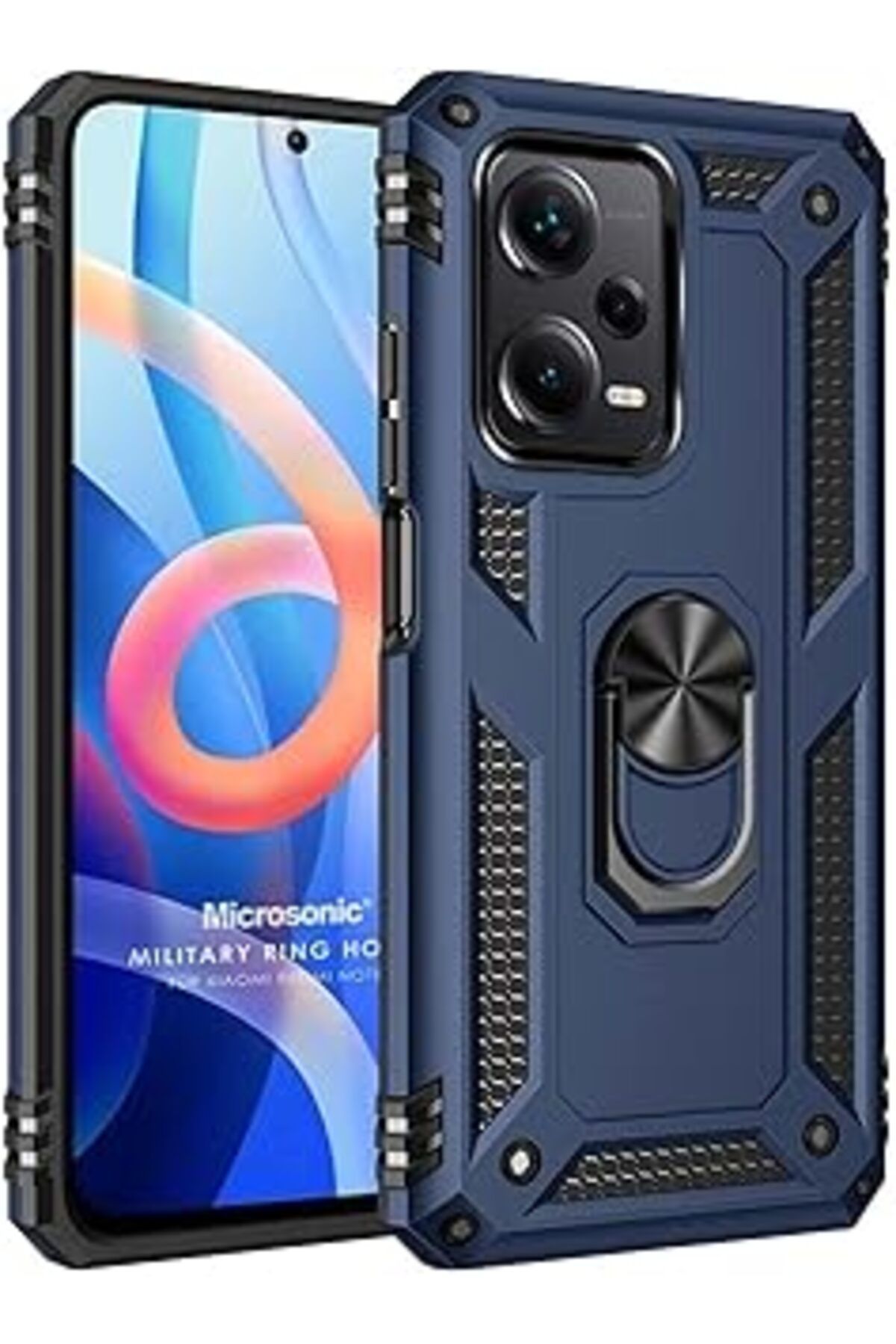 Karachil Microsonic Xiaomi Redmi Note 12 Pro Için Kılıf Military Ring Holder Lacivert [Redmi Note 12 Pro Ile