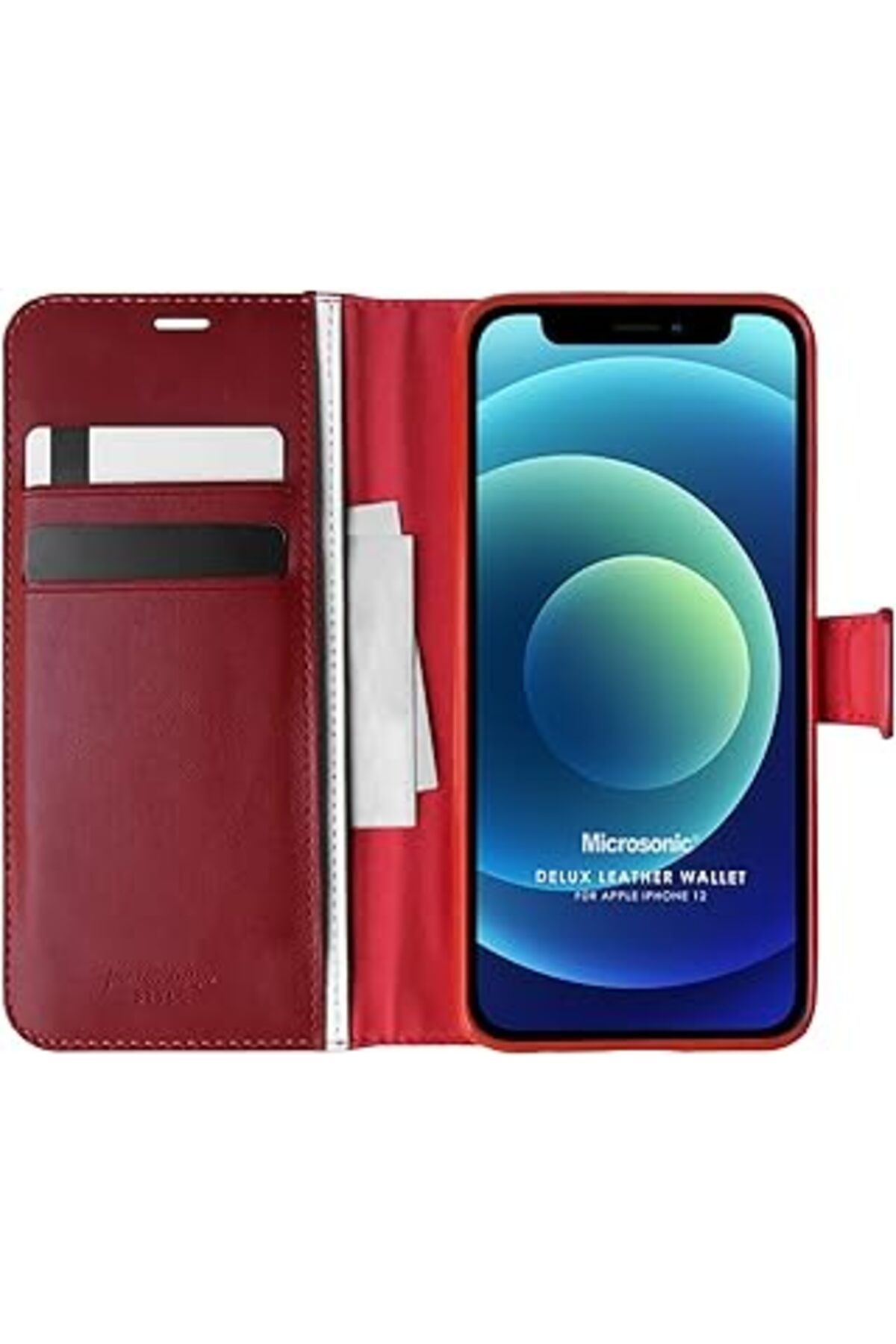 Karachil Microsonic Apple Iphone 12 Pro Için Kılıf Delux Leather Wallet Kırmızı [Iphone 12 Pro Ile Uyumlu Kı