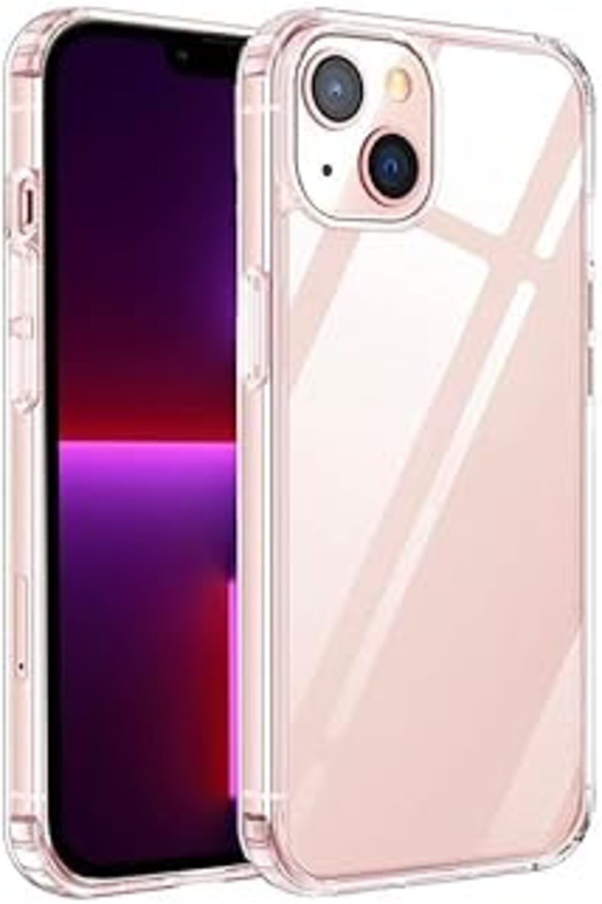 Karachil Kzy İletişim Apple Iphone 13 Ile Uyumlu Kapak Köşe Korumalı Tıpalı Şeffaf Kılıf
