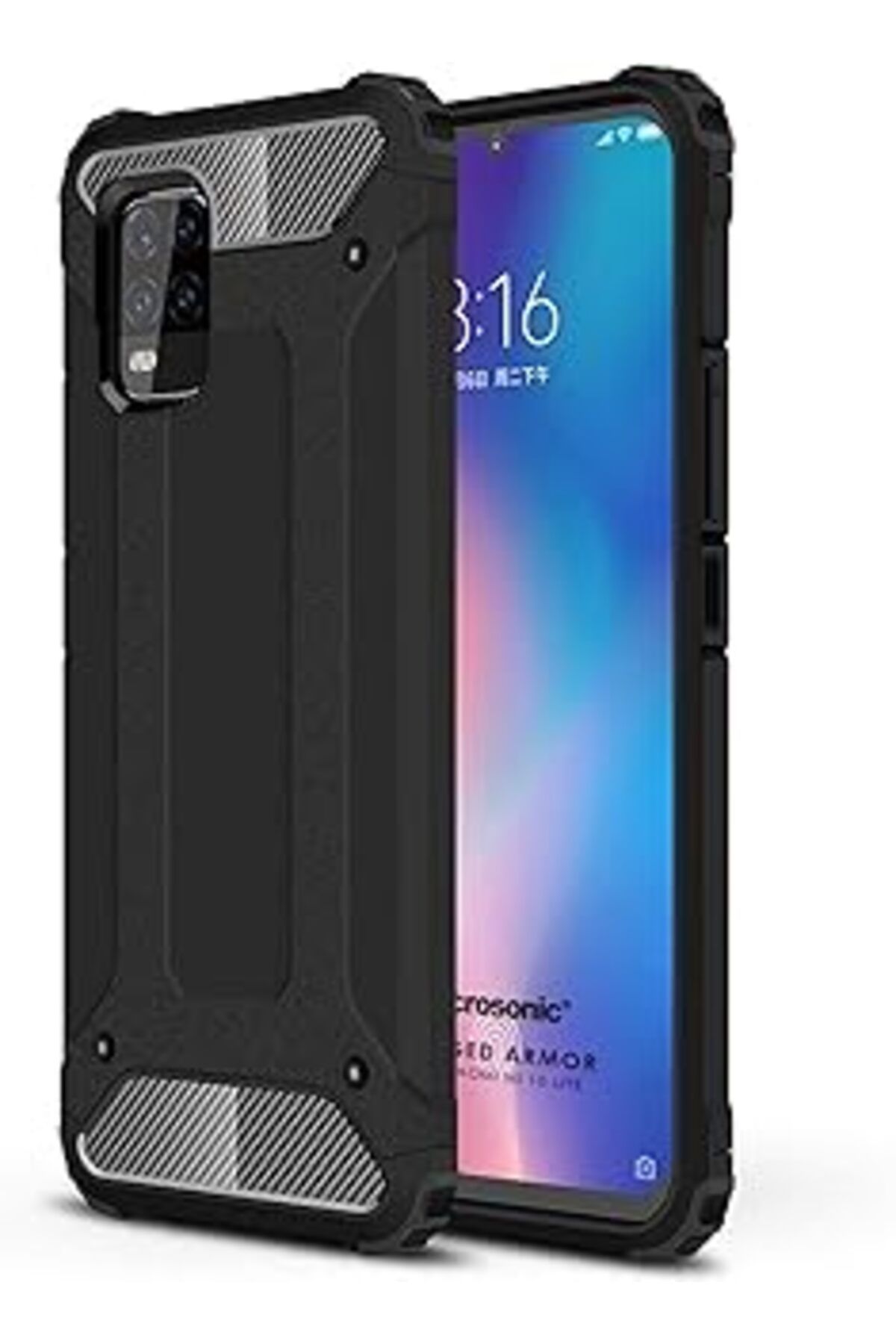 Karachil Microsonic Xiaomi Mi 10 Lite Için Kılıf Rugged Armor Siyah [Mi 10 Lite Ile Uyumlu Kılıf - Siyah]