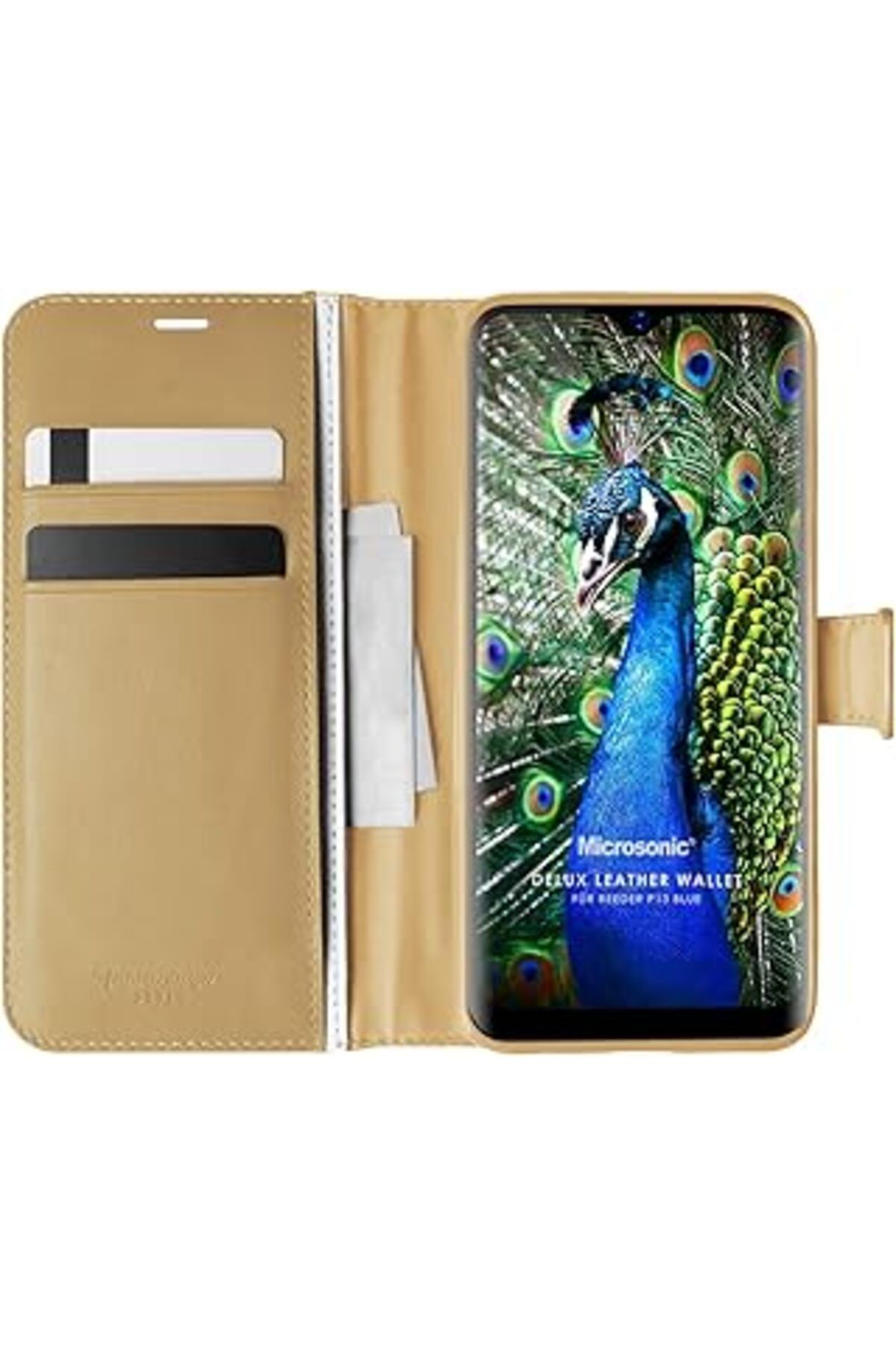 Qedii Microsonic Reeder P13 Blue Kılıf Delux Leather Wallet Gold [P13 Blue Ile Uyumlu Kılıf - Gold]
