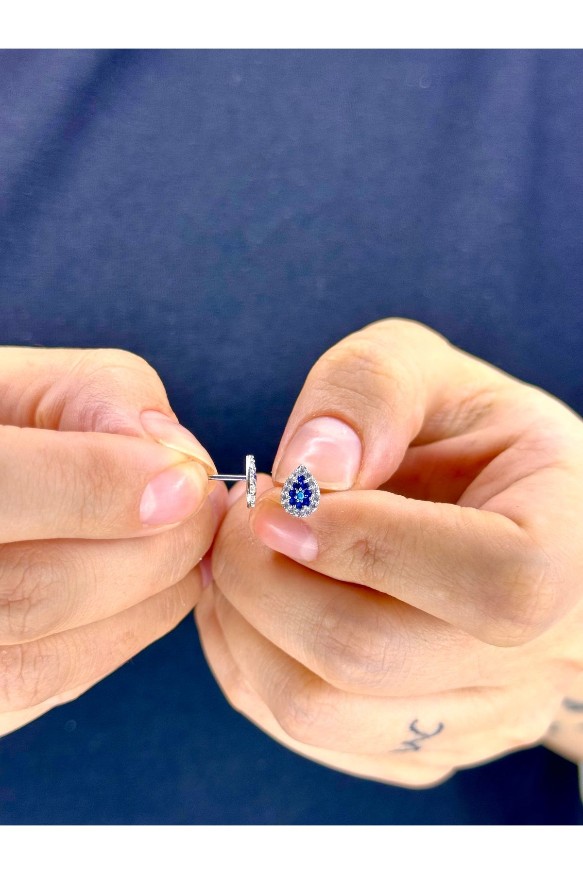 Azra Silver&Aksesuar 925 Ayar Zirkon Taşlı Nazar Damla Model Küpe