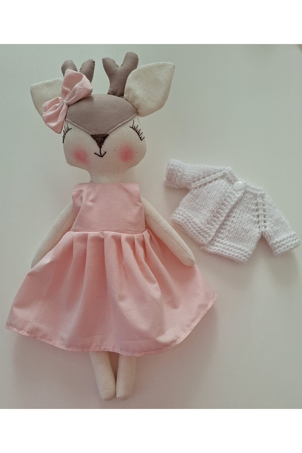 BERLİNA DOLLS Oyun&uyku Arkadaşı El Yapımı Oynar Kollu - Tak Çıkar Elbiseli Organik Geyik-boyu:37cm fotoğrafı 3 (önizleme)